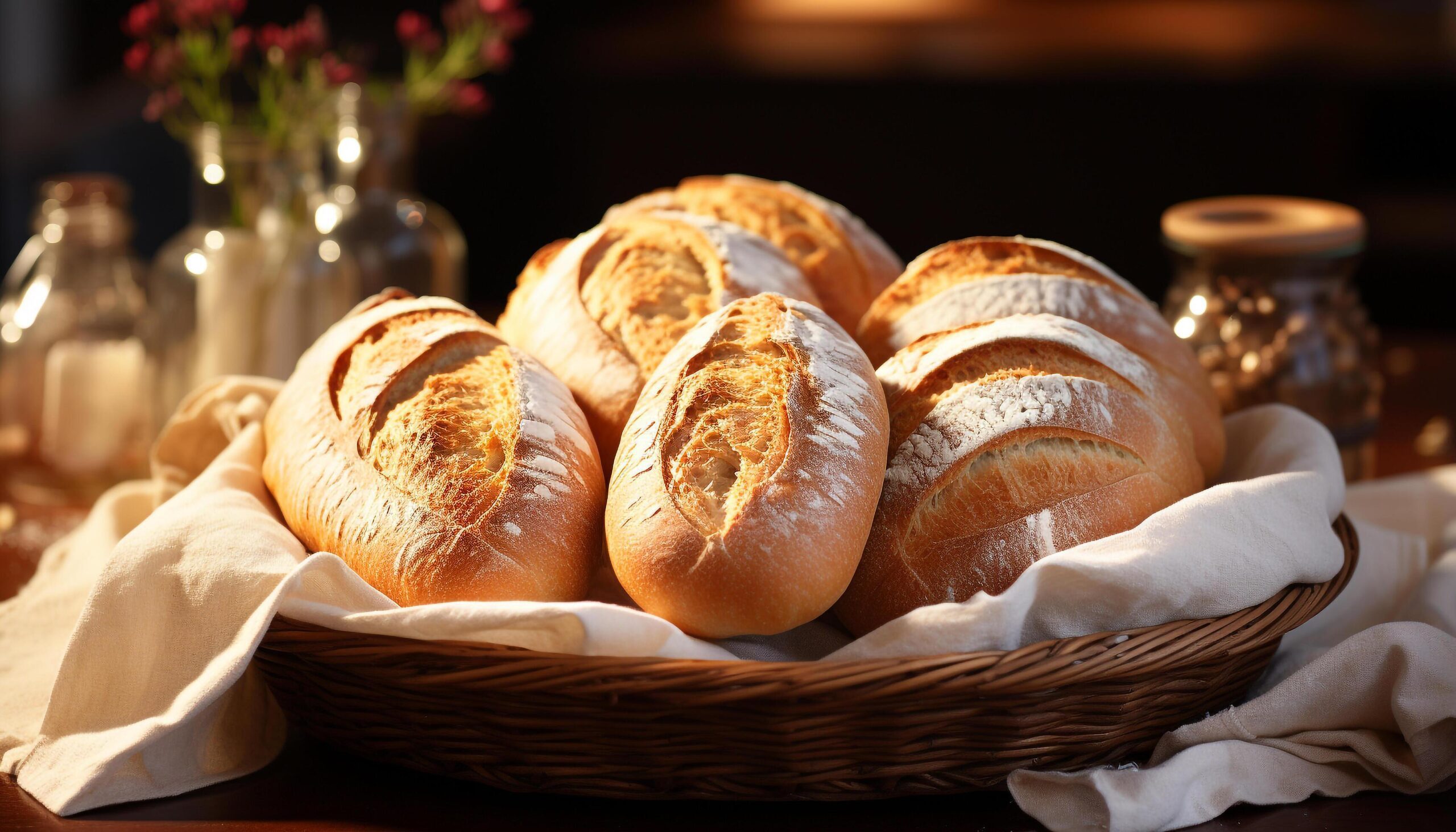 Ai-generated-freshness-on-table-homemade-bread-gourmet-meal-close-up-snack-generated-by-ai-free-photo