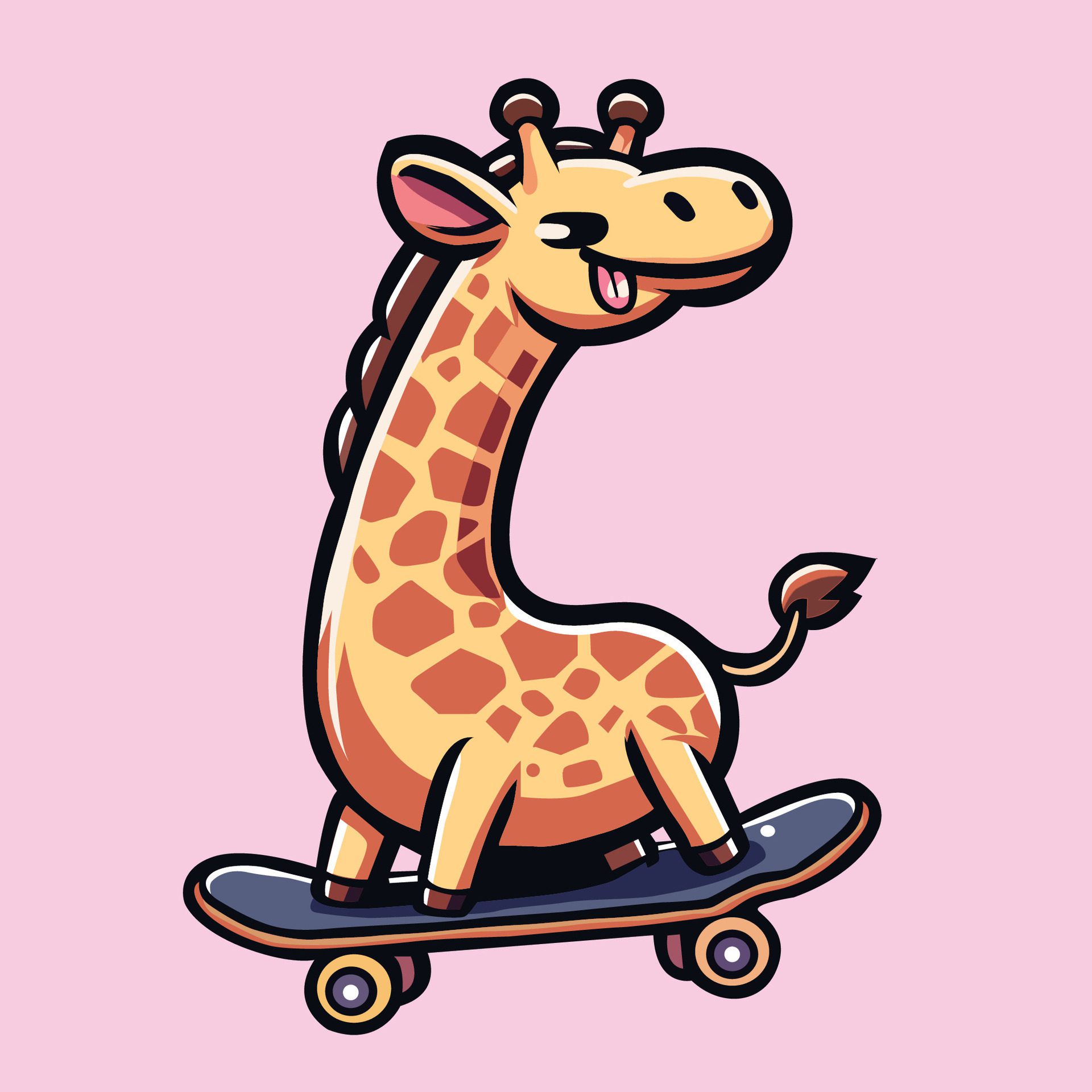 Ai-generated-giraffe-riding-skateboard-illustration-free-vector