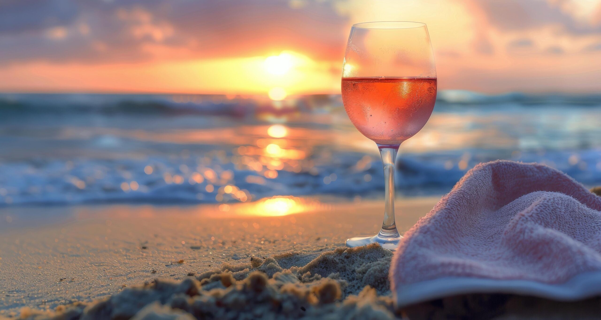 Ai-generated-glass-of-wine-on-sandy-beach-free-photo