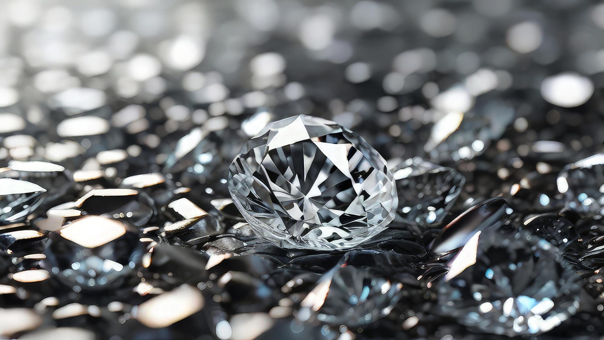Ai-generated-glittering-diamonds-scattered-with-bokeh-lights-free-photo