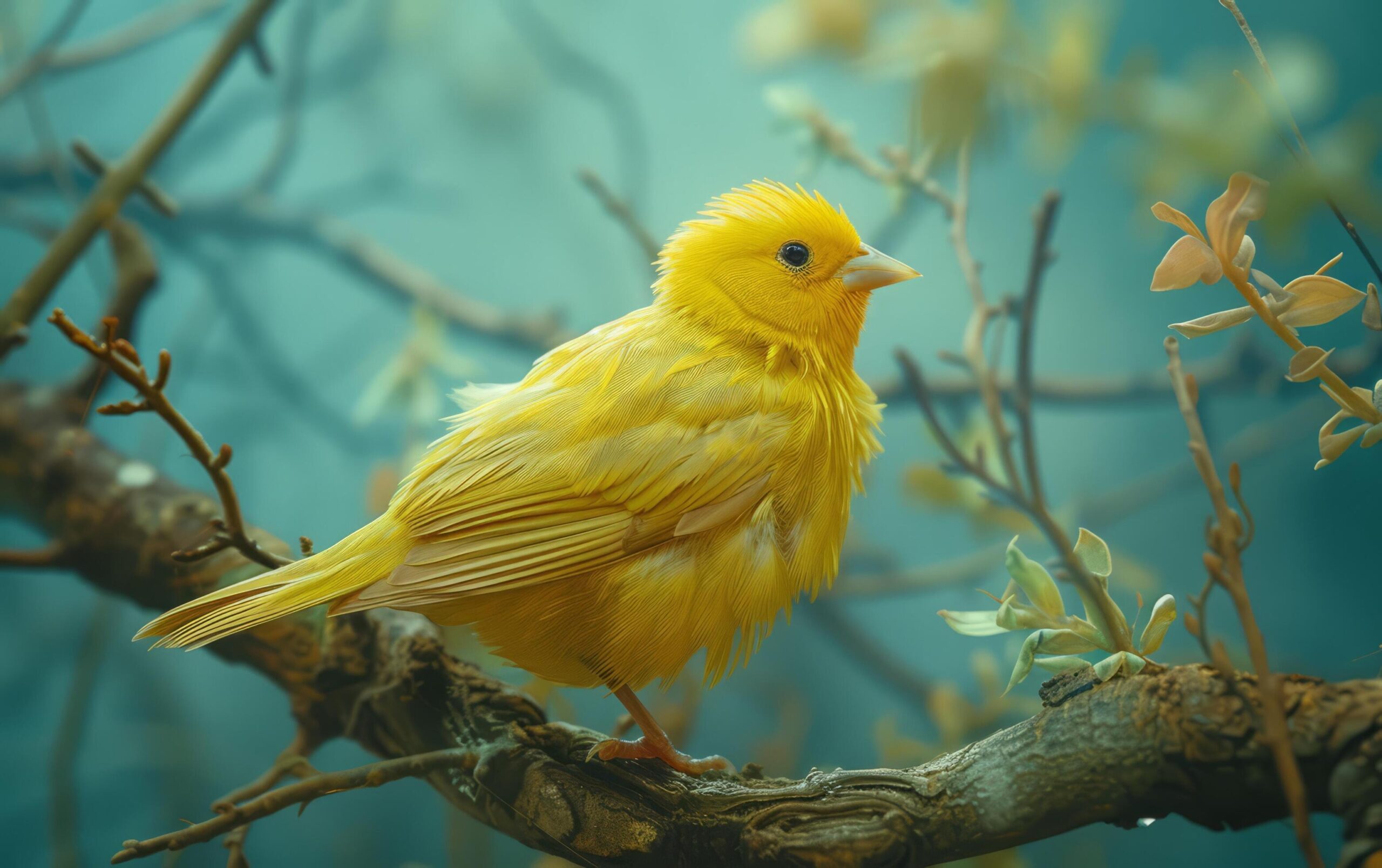 Ai-generated-golden-canary-perched-on-branch-free-photo