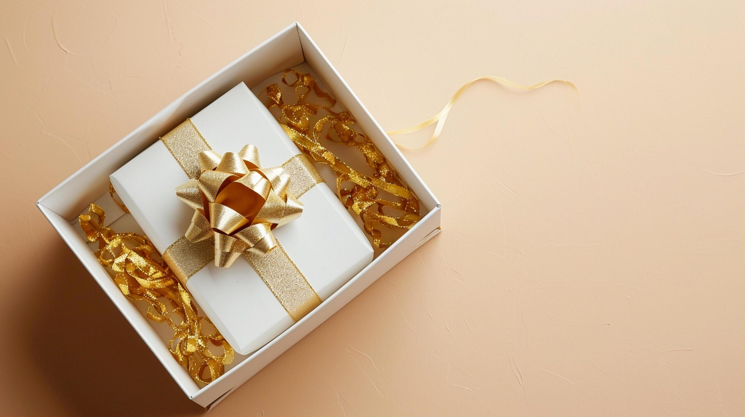 Ai-generated-golden-present-top-view-of-3d-luxury-gift-box-with-ribbon-empty-space-ai-generated-free-photo