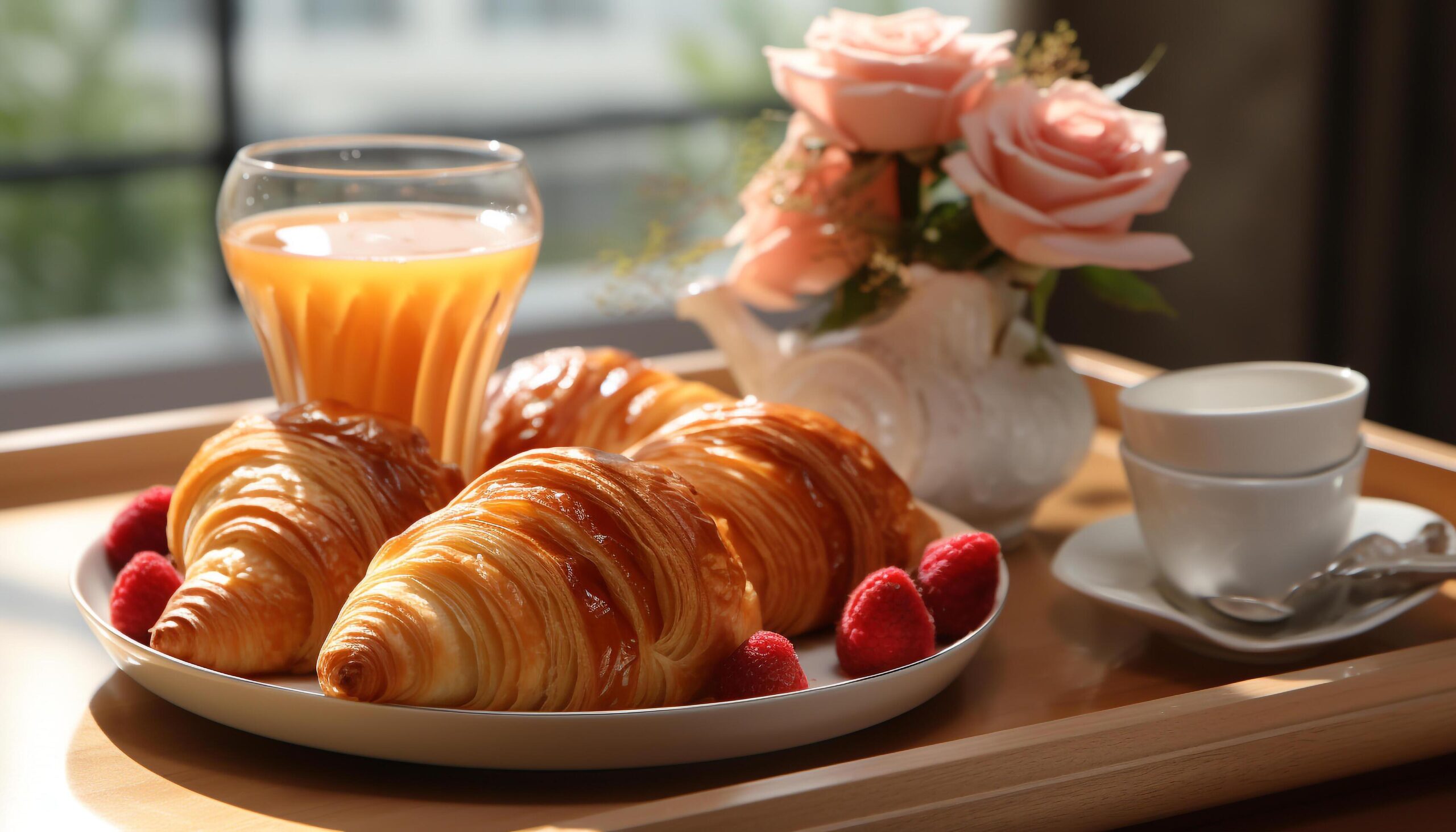 Ai-generated-gourmet-croissant-fresh-coffee-sweet-dessert-homemade-seafood-healthy-meal-generated-by-ai-free-photo