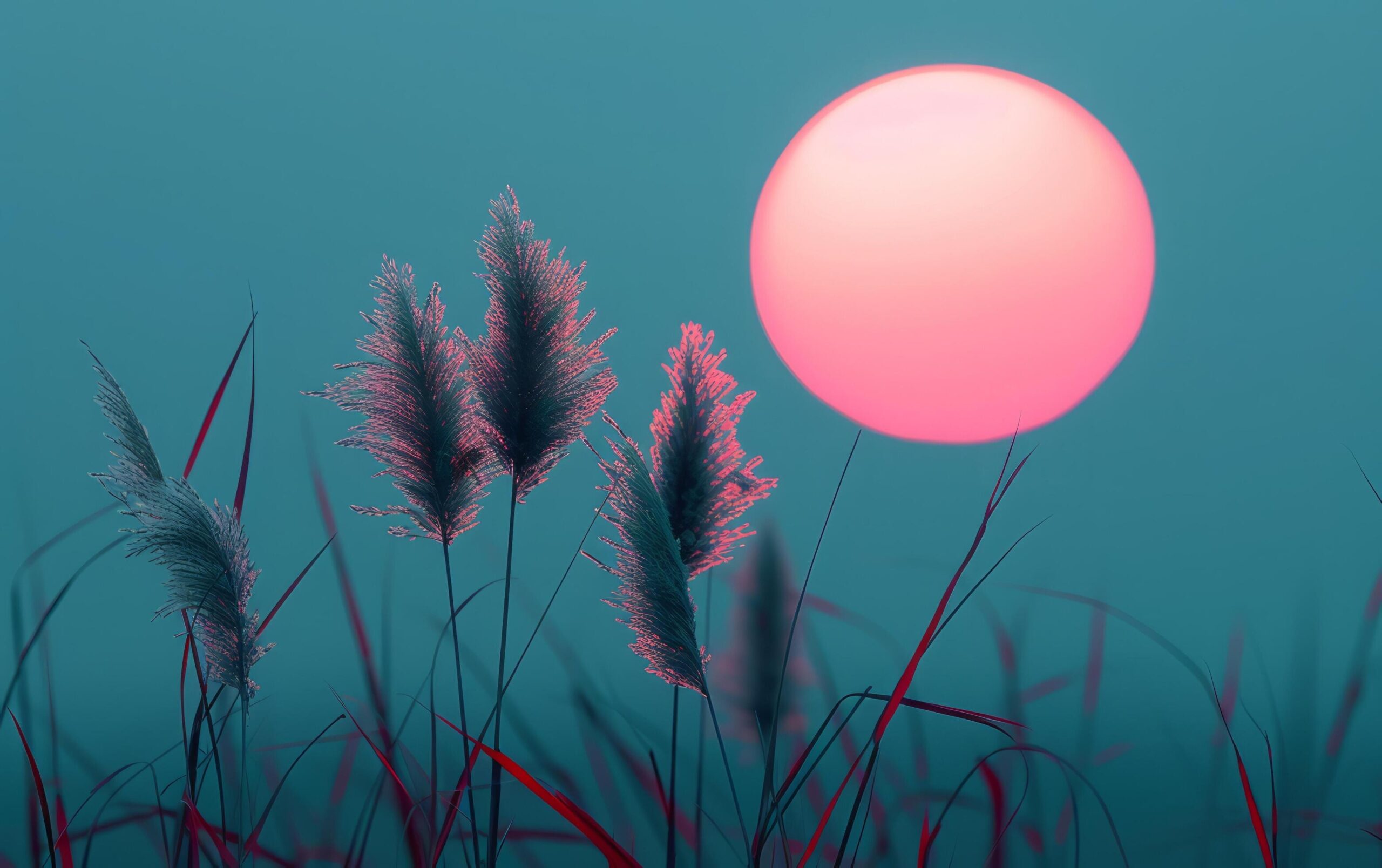 Ai-generated-grass-blades-stand-against-a-blushing-twilight-sky-free-photo
