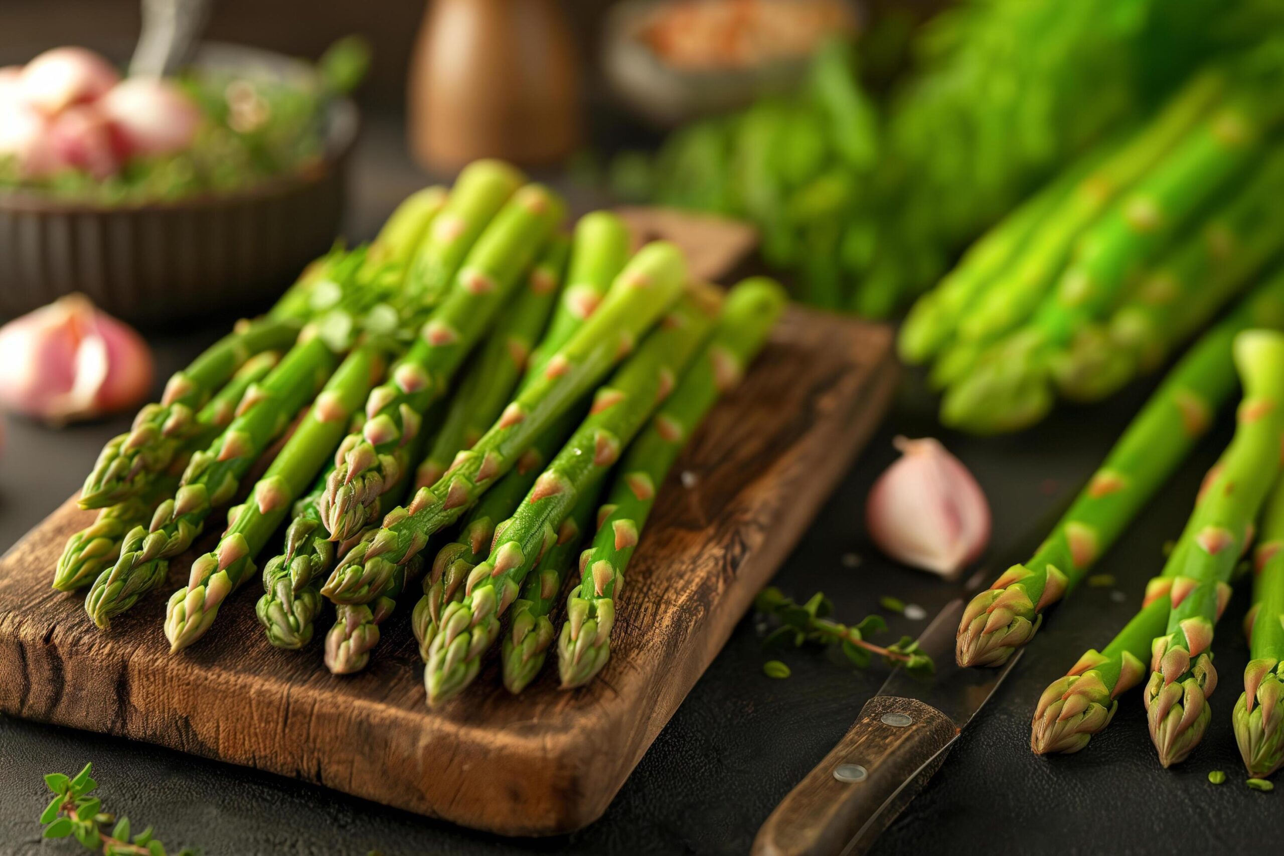 Ai-generated-green-asparagus-on-a-wooden-cutting-board-free-photo