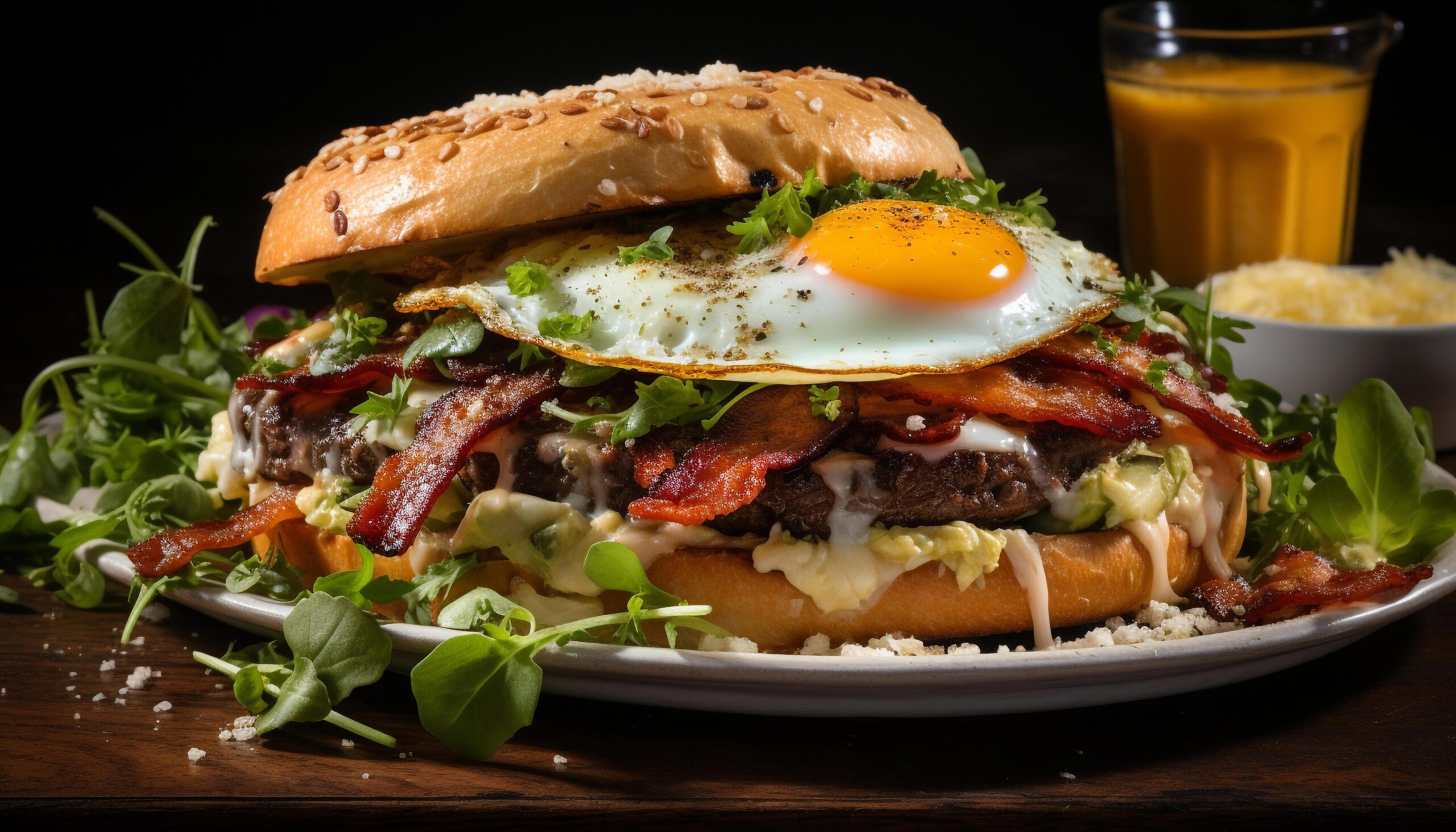 Ai-generated-grilled-beef-burger-on-rustic-bun-with-cheese-and-tomato-generated-by-ai-free-photo