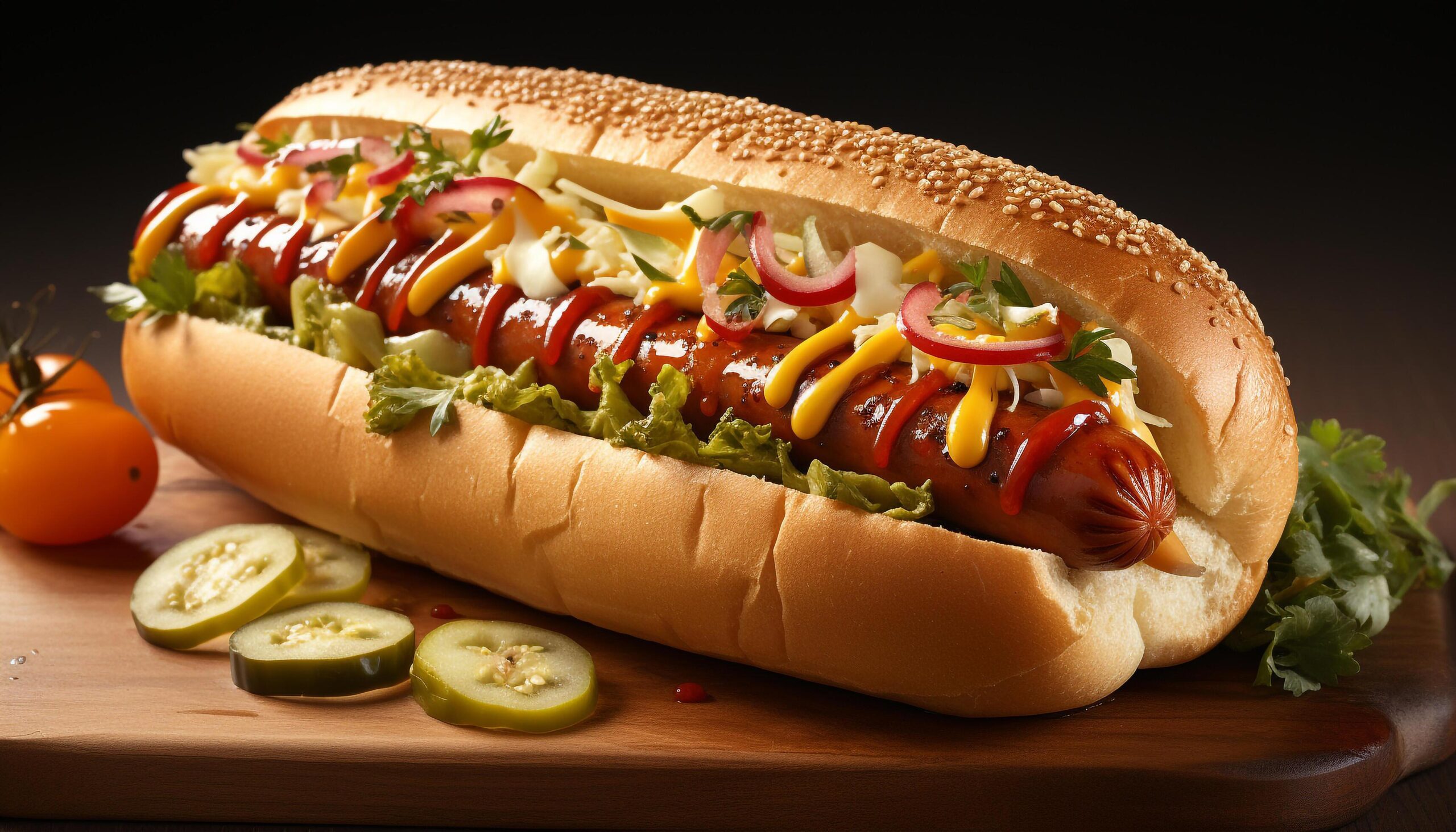 Ai-generated-grilled-beef-sandwich-hot-dog-and-fresh-vegetable-salad-generated-by-ai-free-photo