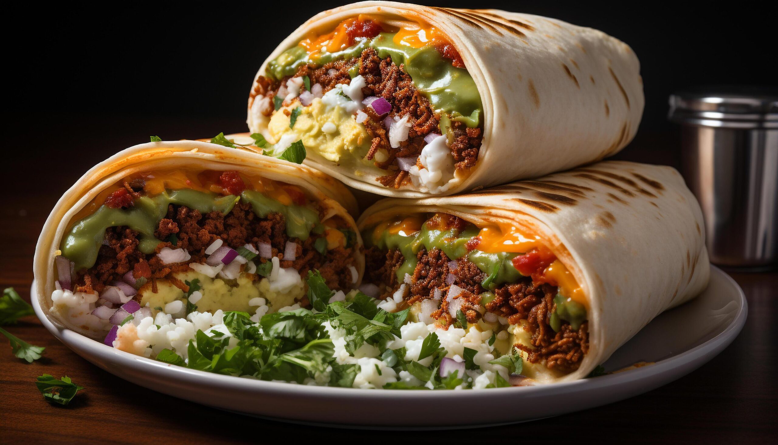 Ai-generated-grilled-beef-taco-on-flatbread-with-fresh-guacamole-generated-by-ai-free-photo