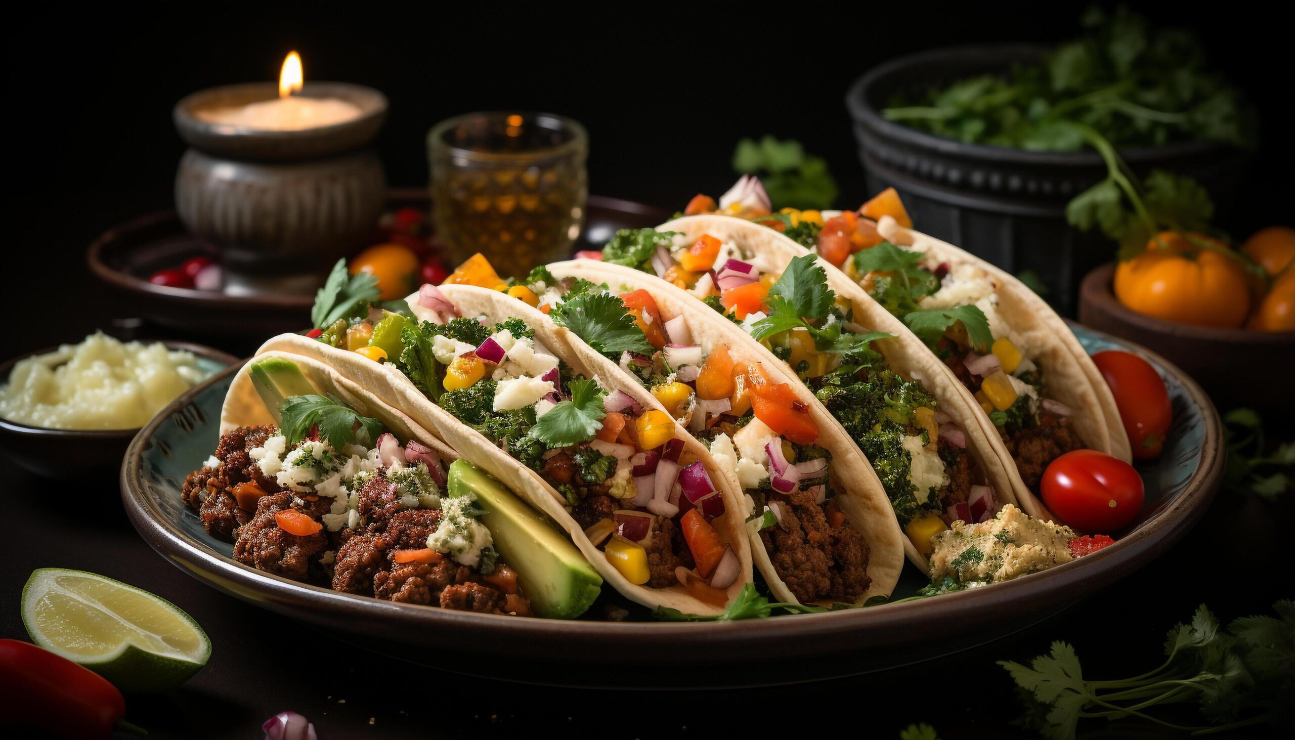 Ai-generated-grilled-beef-taco-with-fresh-guacamole-on-flatbread-plate-generated-by-ai-free-photo