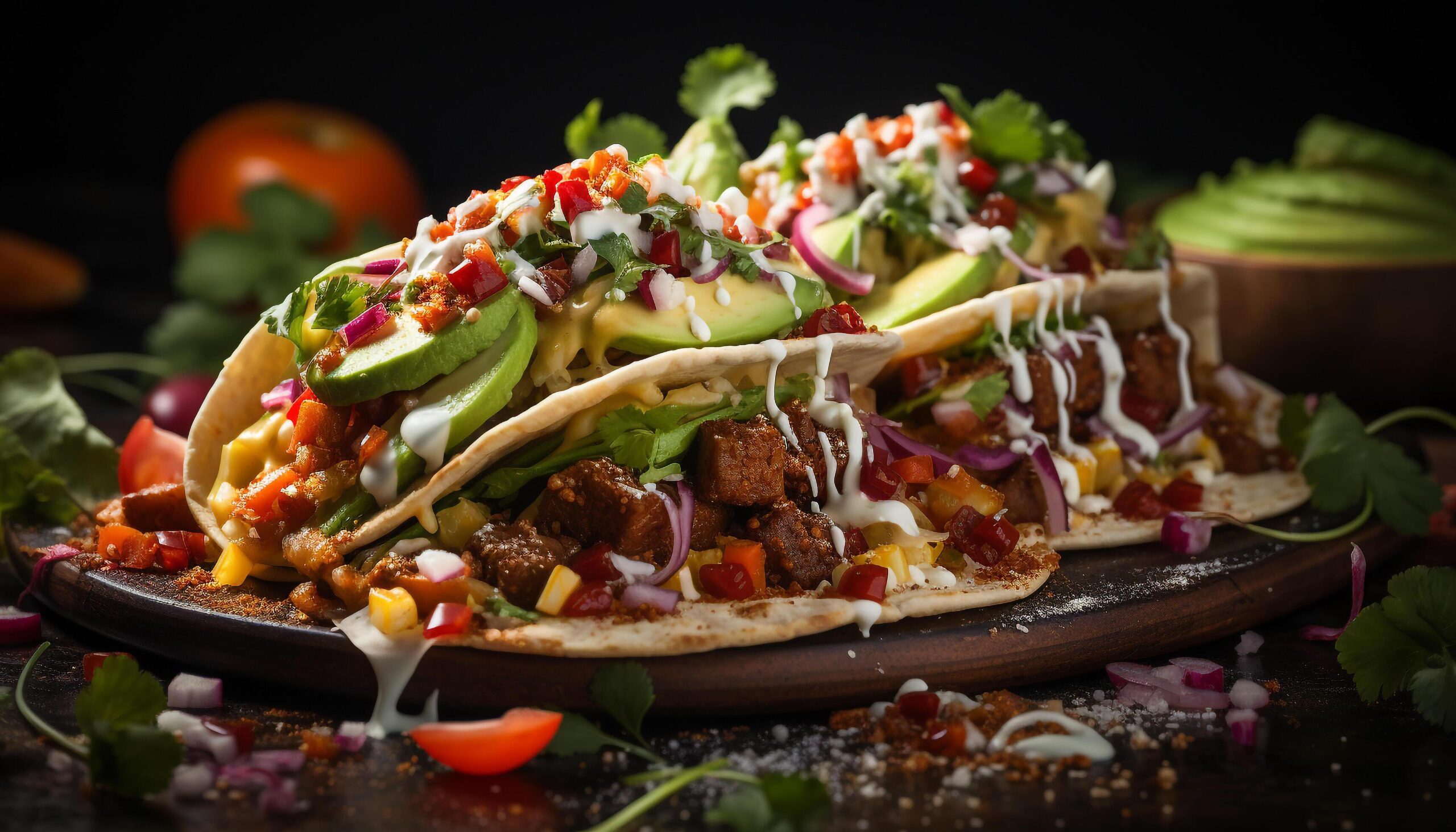 Ai-generated-grilled-beef-taco-with-fresh-guacamole-on-rustic-flatbread-generated-by-ai-free-photo