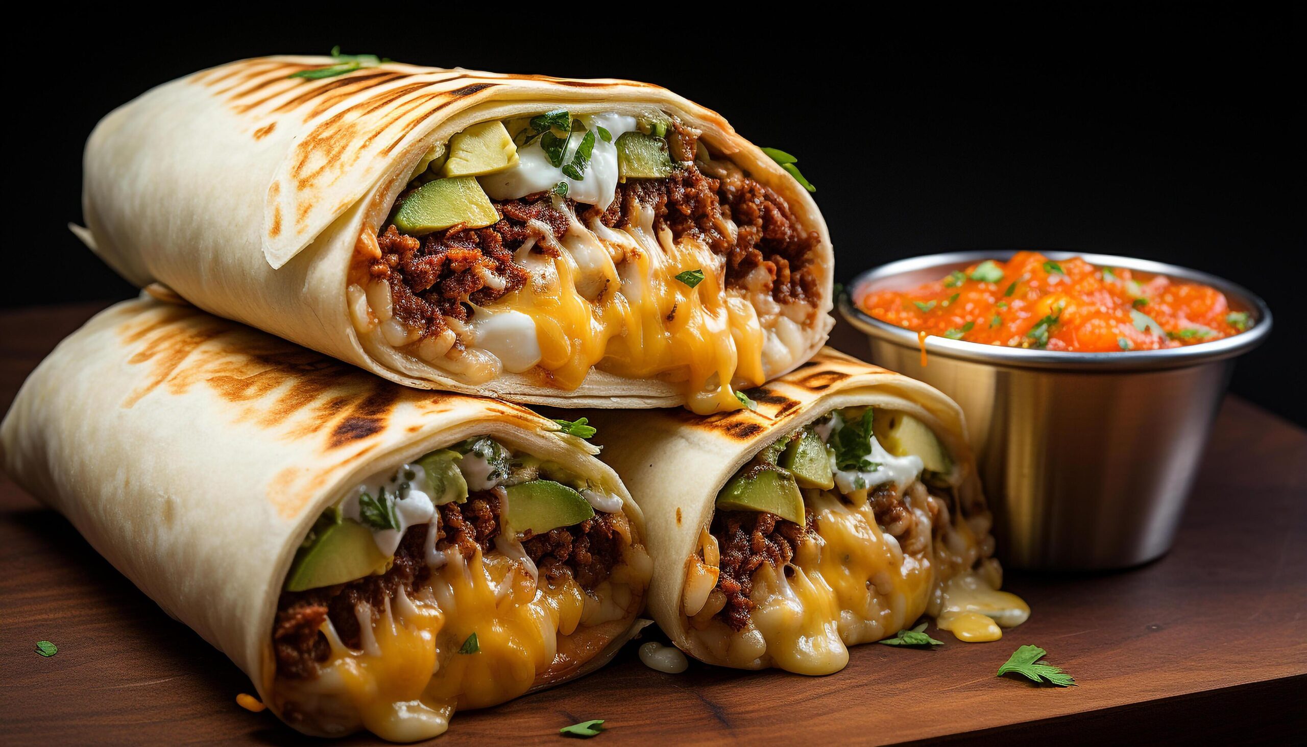 Ai-generated-grilled-beef-taco-with-guacamole-tomato-and-cilantro-on-flatbread-generated-by-ai-free-photo