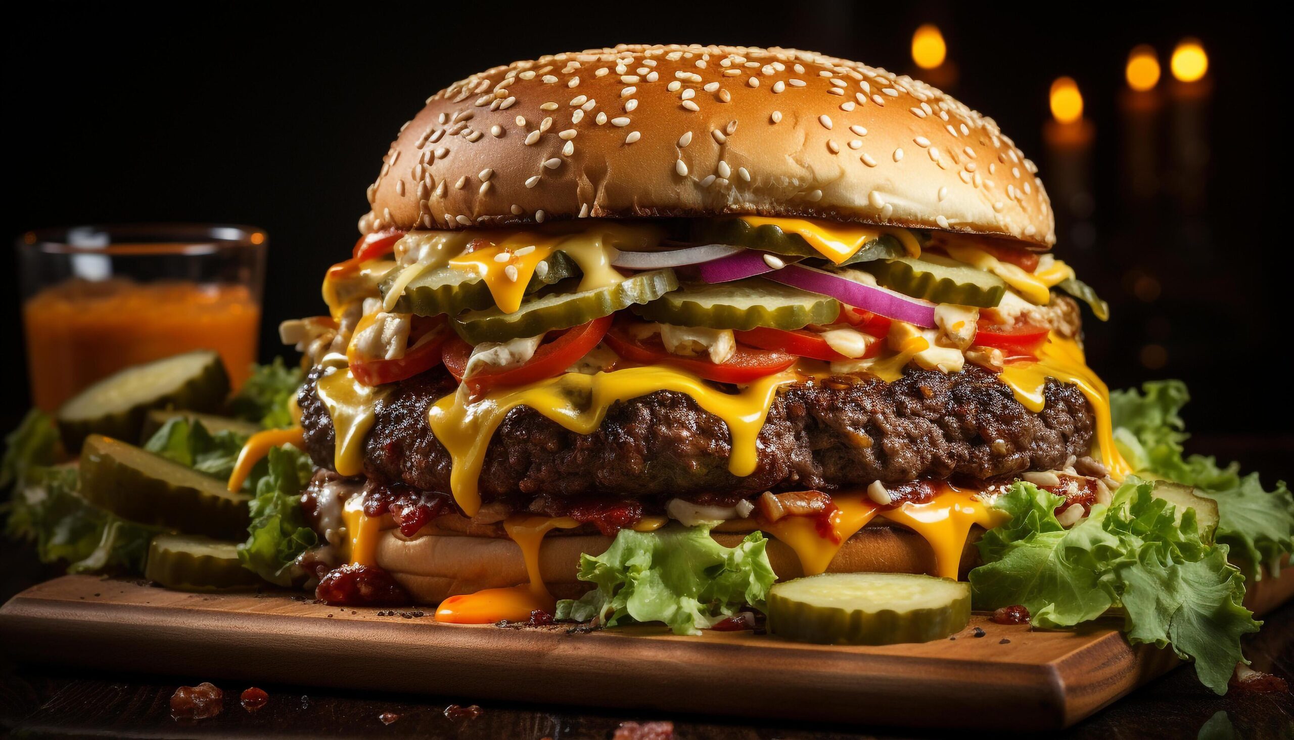 Ai-generated-grilled-gourmet-cheeseburger-fresh-vegetables-homemade-bun-ready-to-eat-generated-by-ai-free-photo