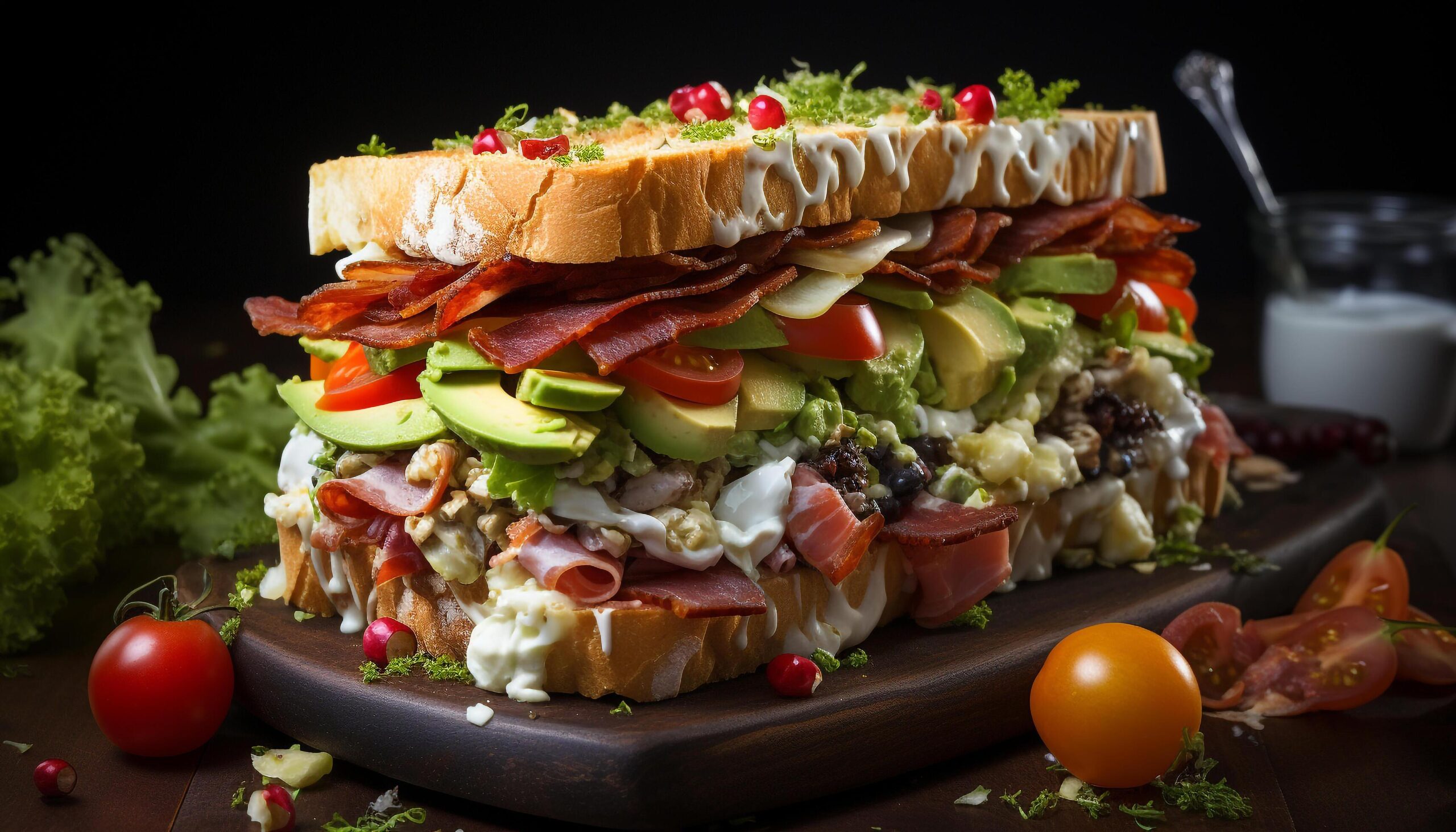 Ai-generated-grilled-meat-on-ciabatta-fresh-salad-homemade-sandwich-delight-generated-by-ai-free-photo