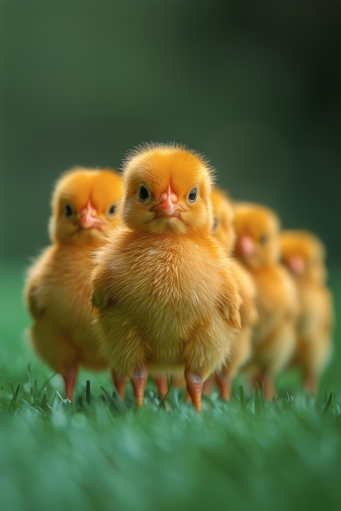Ai-generated-group-of-small-yellow-chicks-on-blue-surface-free-photo