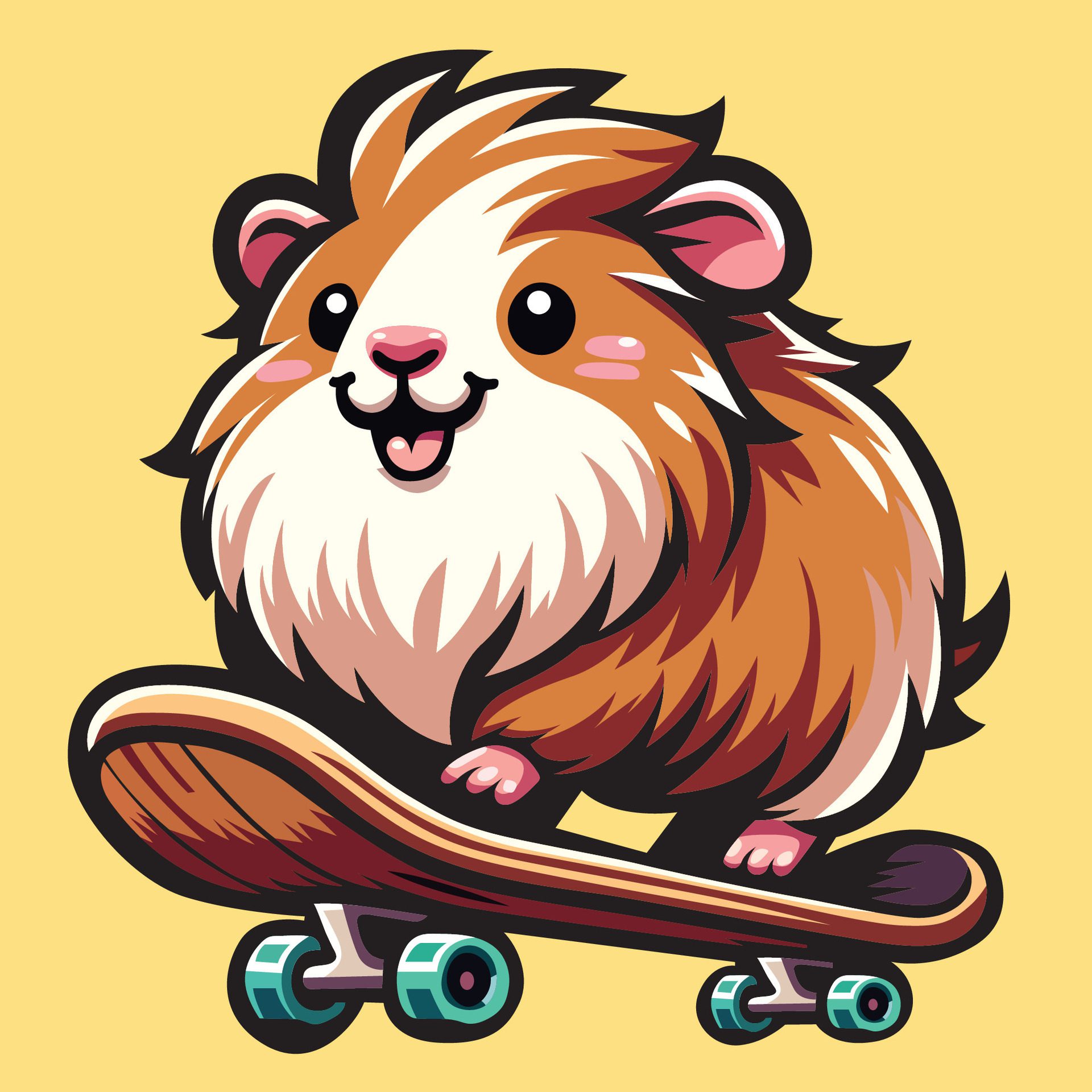 Ai-generated-guinea-pig-riding-skateboard-illustration-free-vector