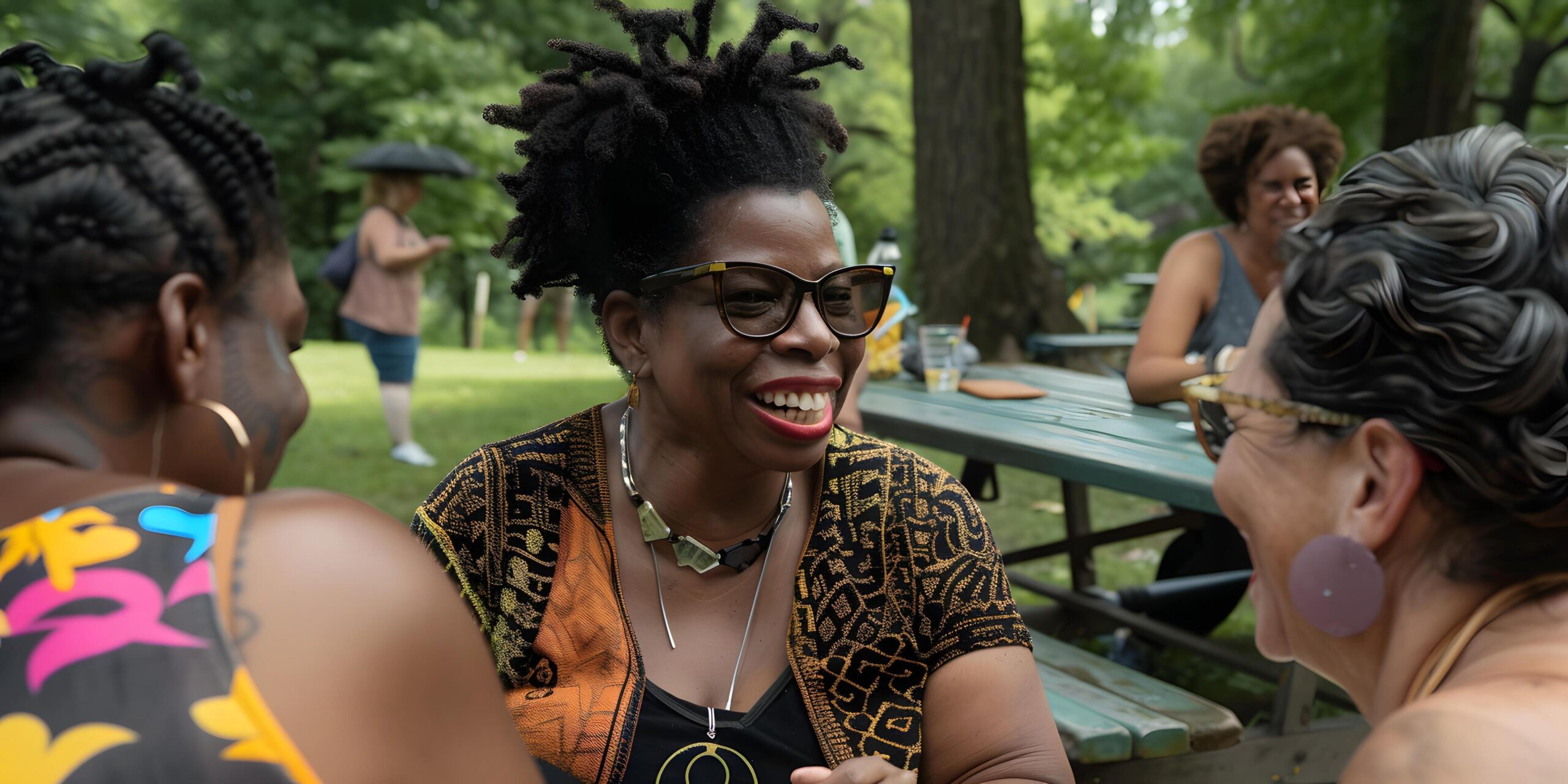 Ai-generated-happy-gathering-at-the-park-picnic-table-free-photo