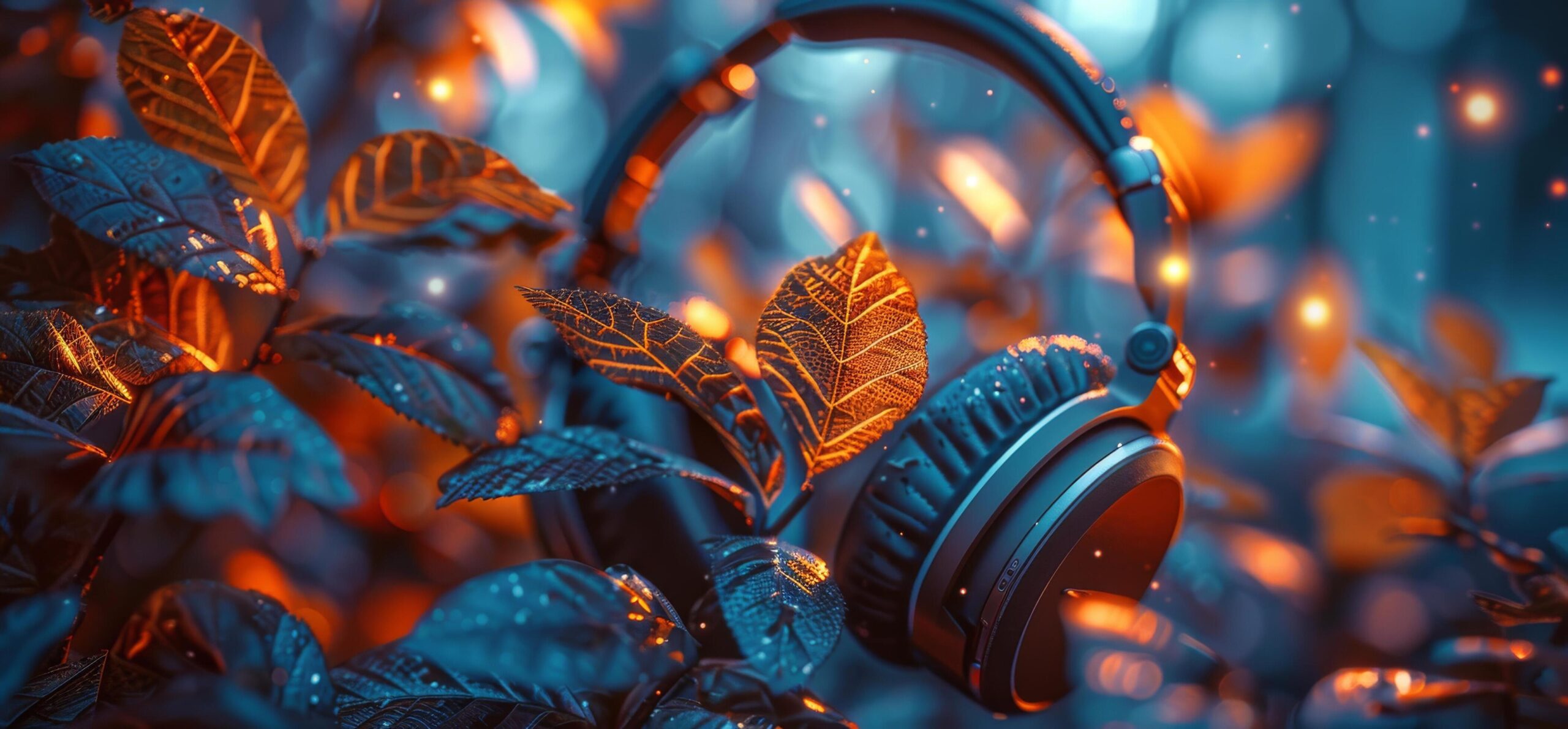 Ai-generated-headphones-resting-on-leaves-free-photo