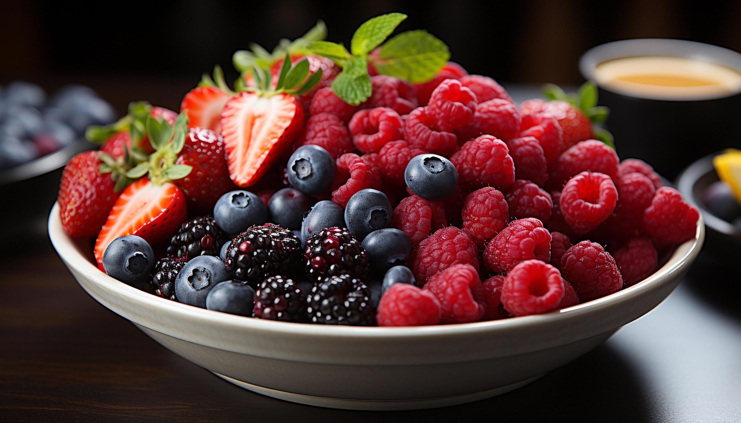 Ai-generated-healthy-eating-fresh-organic-berries-on-wooden-table-generated-by-ai-free-photo
