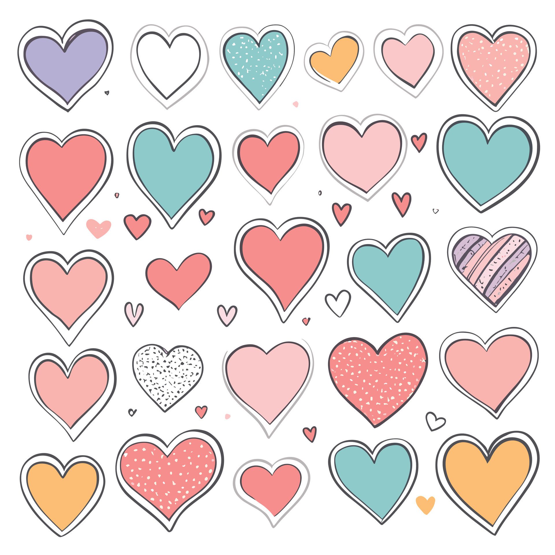 Ai-generated-heart-clipart-set-doodles-illustration-free-vector
