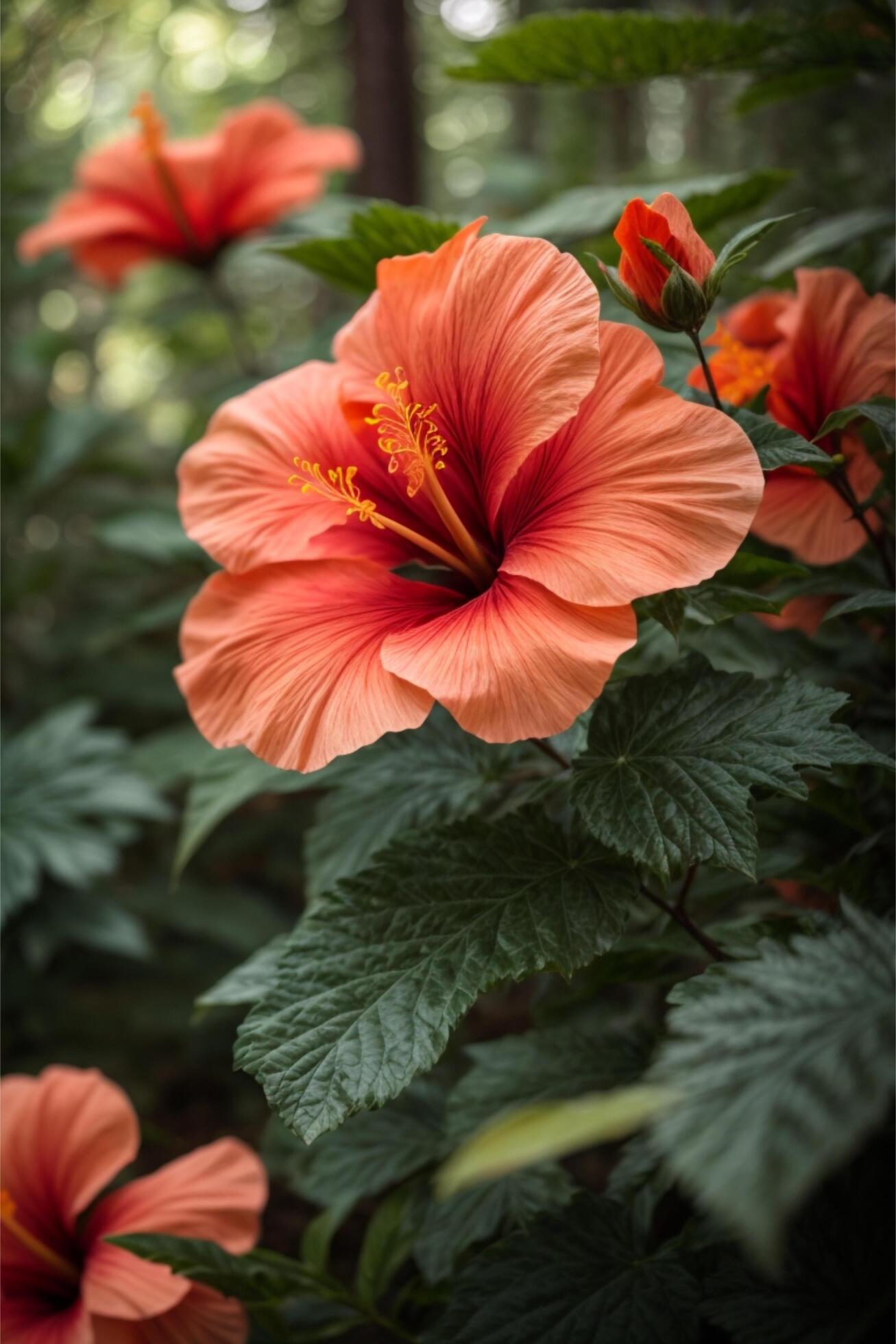 Ai-generated-hibiscus-forest-wallpaper-free-photo