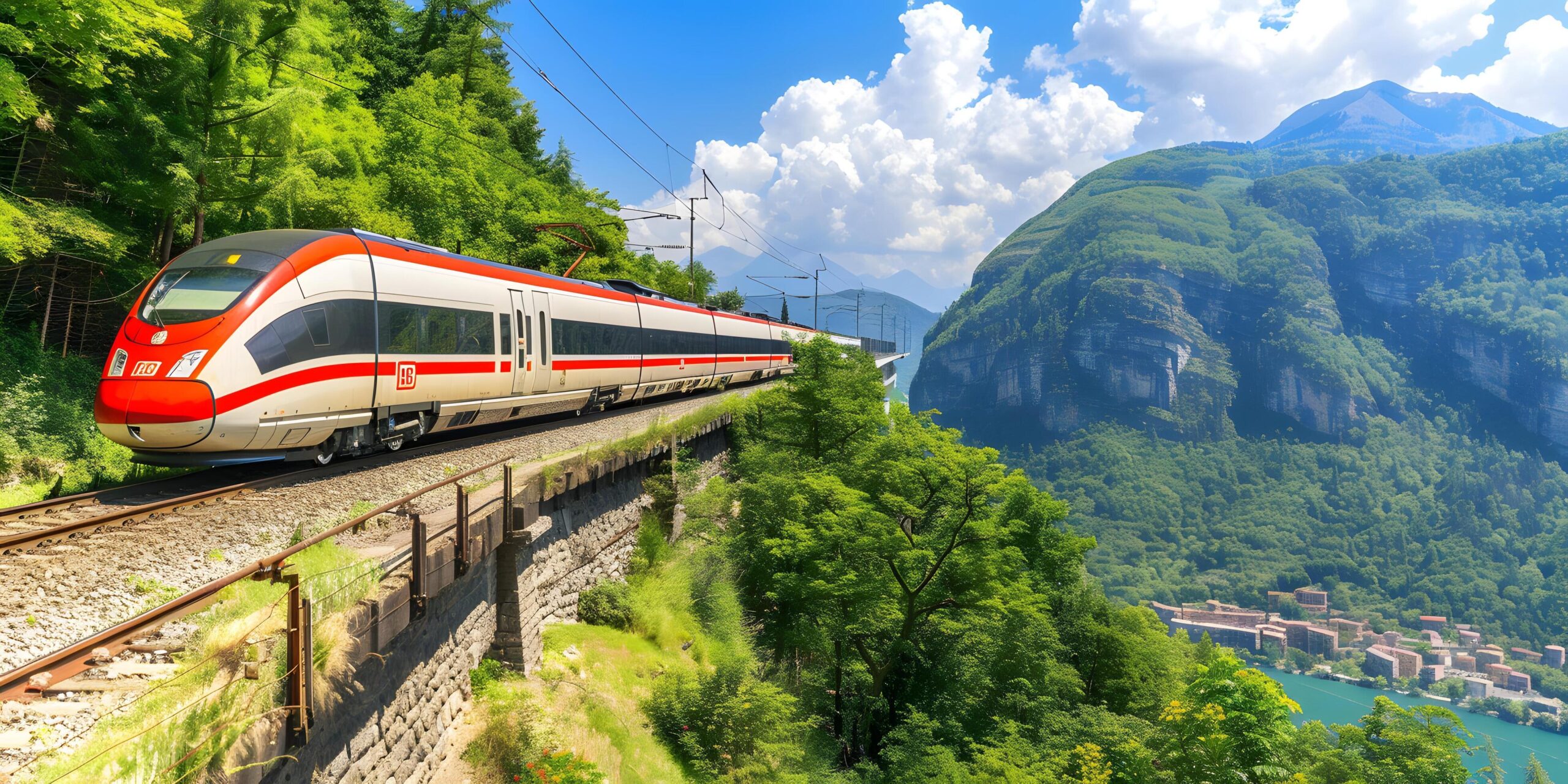 Ai-generated-highspeed-train-crossing-mountainous-terrain-free-photo