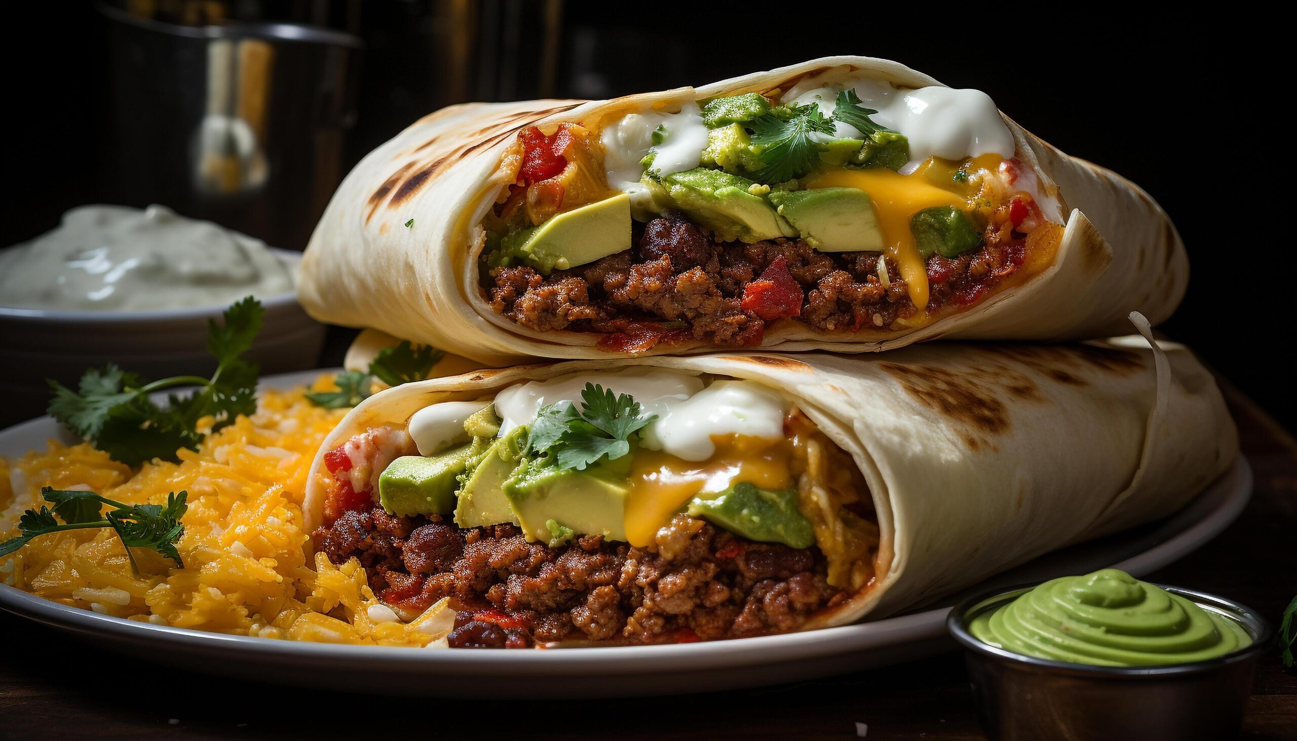Ai-generated-homemade-beef-taco-with-guacamole-cilantro-and-cheddar-cheese-generated-by-ai-free-photo
