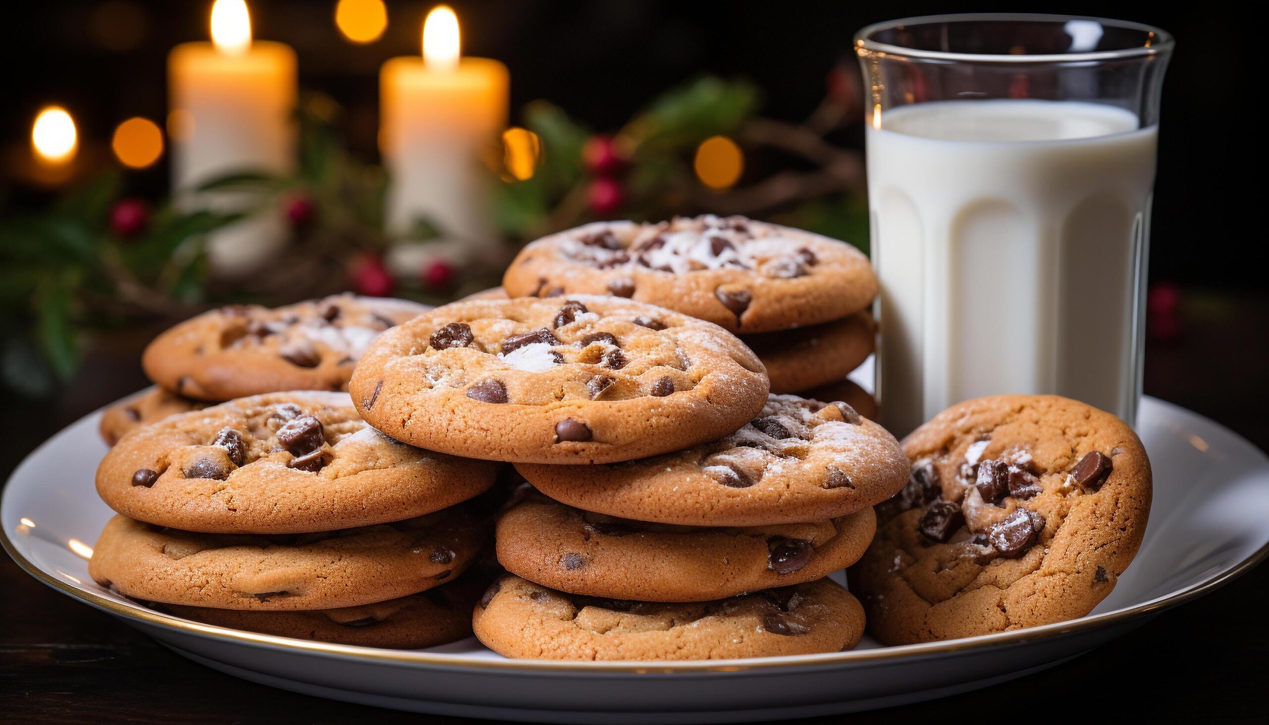 Ai-generated-homemade-chocolate-chip-cookies-on-rustic-wooden-table-indulgence-awaits-generated-by-ai-free-photo