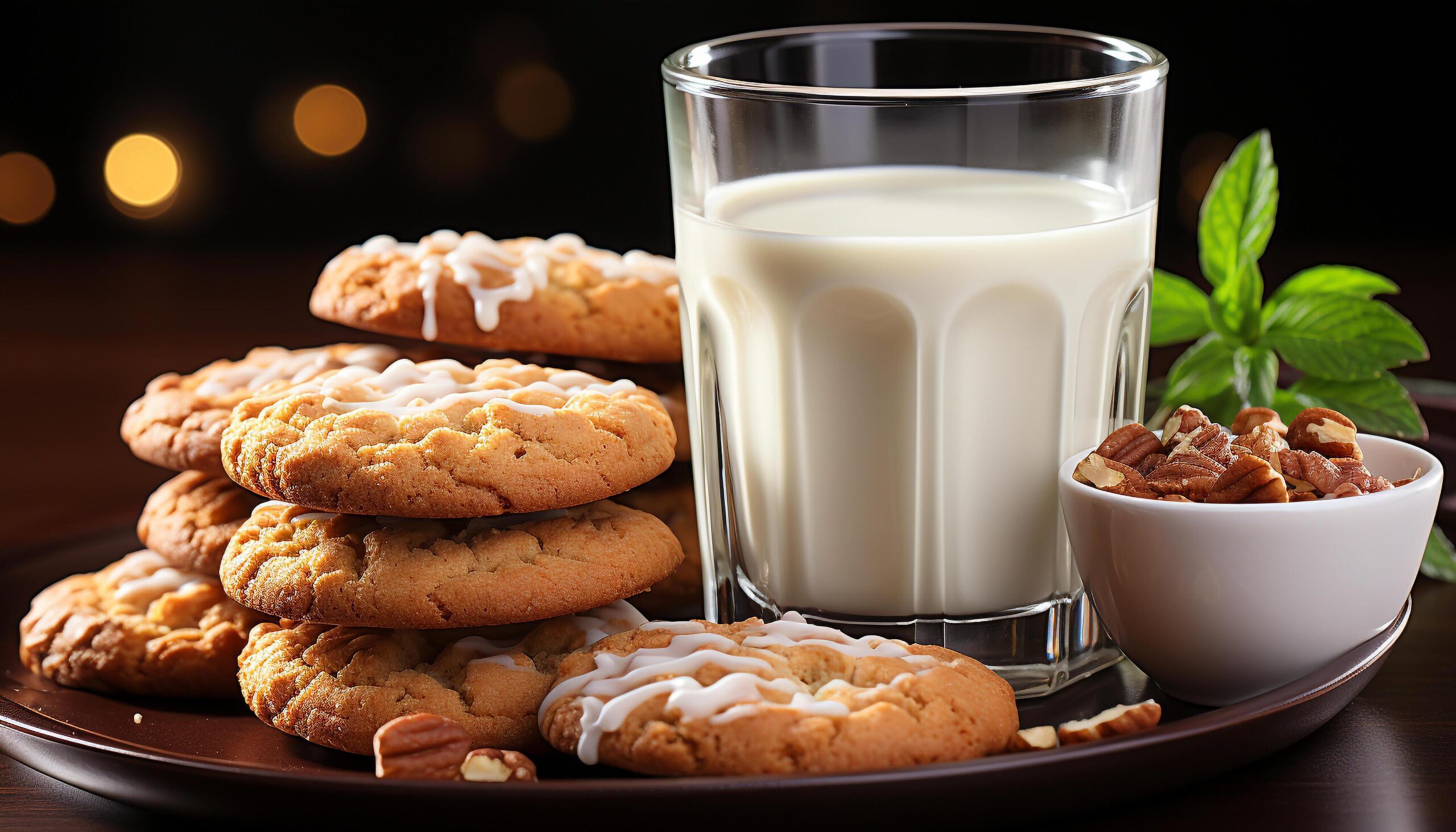 Ai-generated-homemade-chocolate-chip-cookies-on-rustic-wooden-table-milk-nearby-generated-by-ai-free-photo