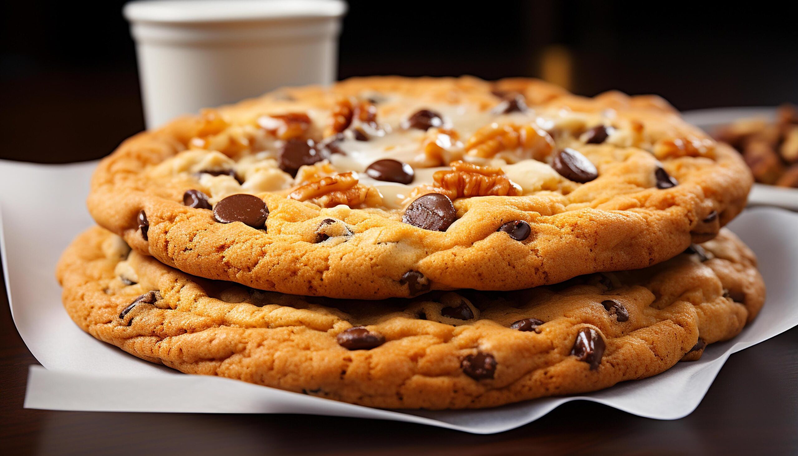 Ai-generated-homemade-chocolate-chip-cookies-stacked-on-rustic-wooden-table-generated-by-ai-free-photo