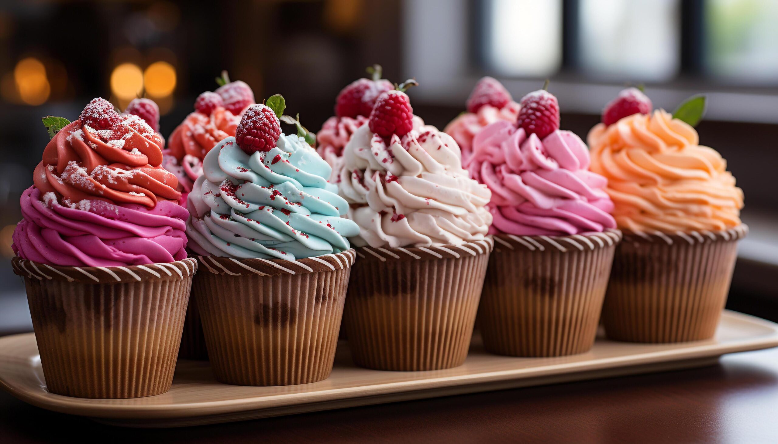 Ai-generated-homemade-cupcakes-with-whipped-cream-and-colorful-decorations-on-wood-generated-by-ai-free-photo