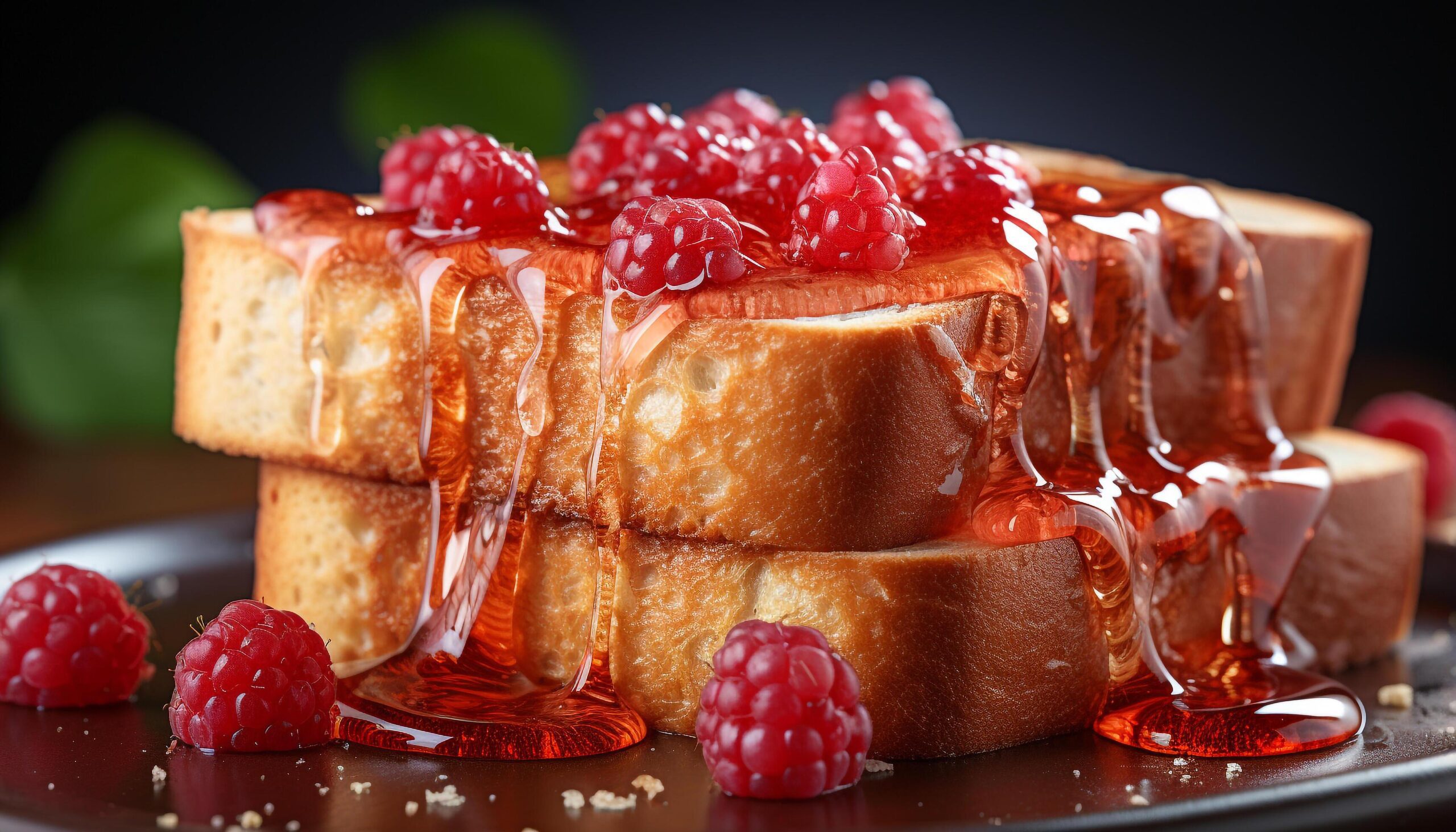 Ai-generated-homemade-dessert-fresh-raspberry-slice-on-rustic-wooden-plate-generated-by-ai-free-photo