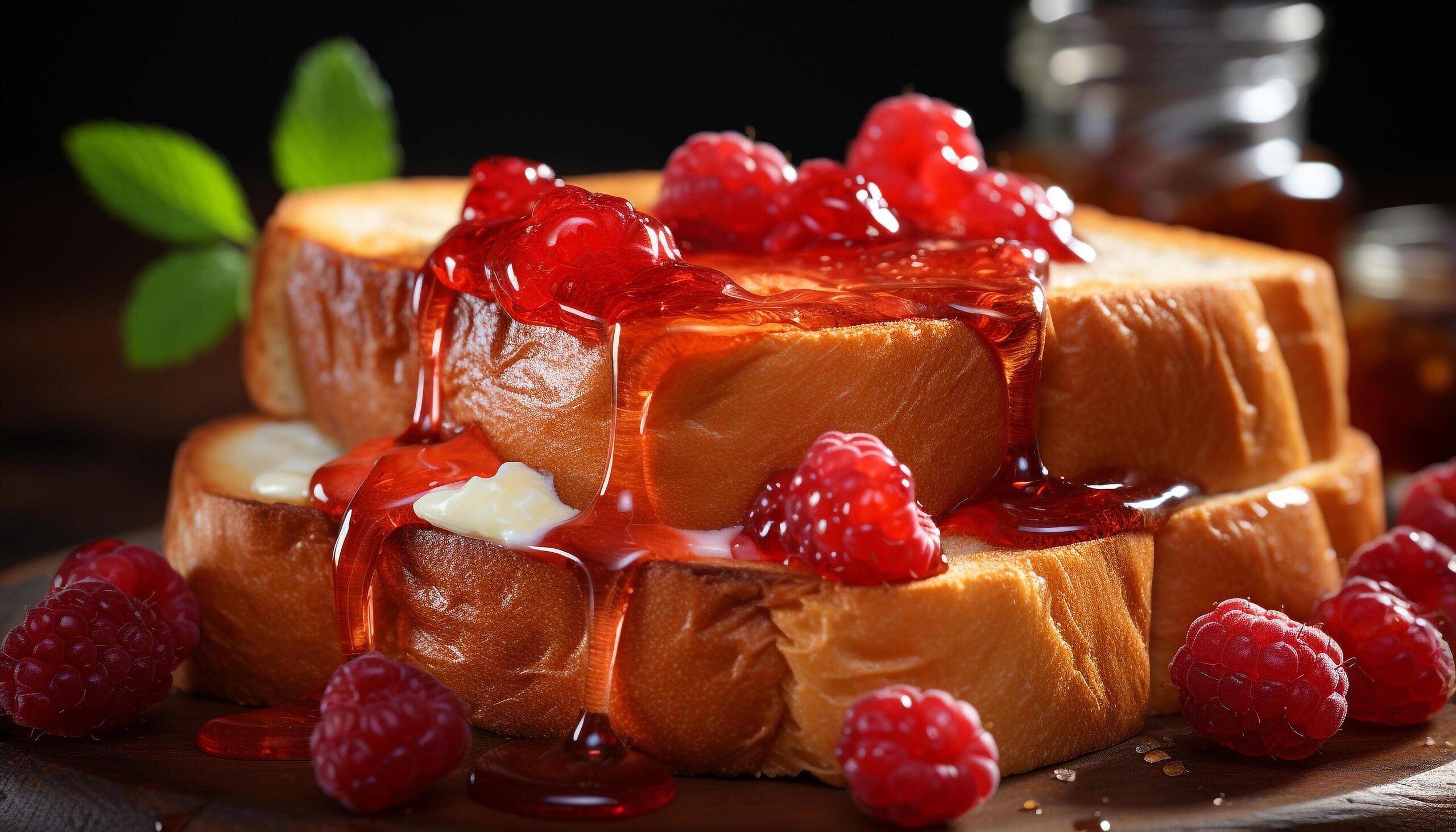 Ai-generated-homemade-gourmet-dessert-fresh-berry-stack-on-rustic-wooden-plate-generated-by-ai-free-photo