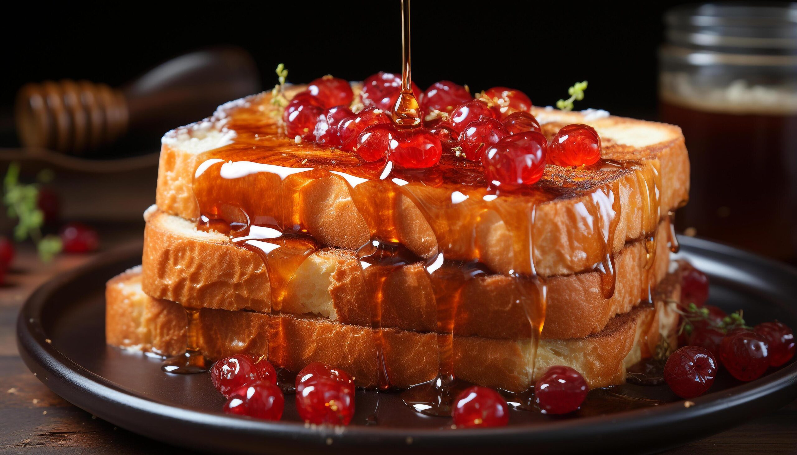 Ai-generated-homemade-pancake-stack-with-fresh-berries-and-sweet-syrup-generated-by-ai-free-photo