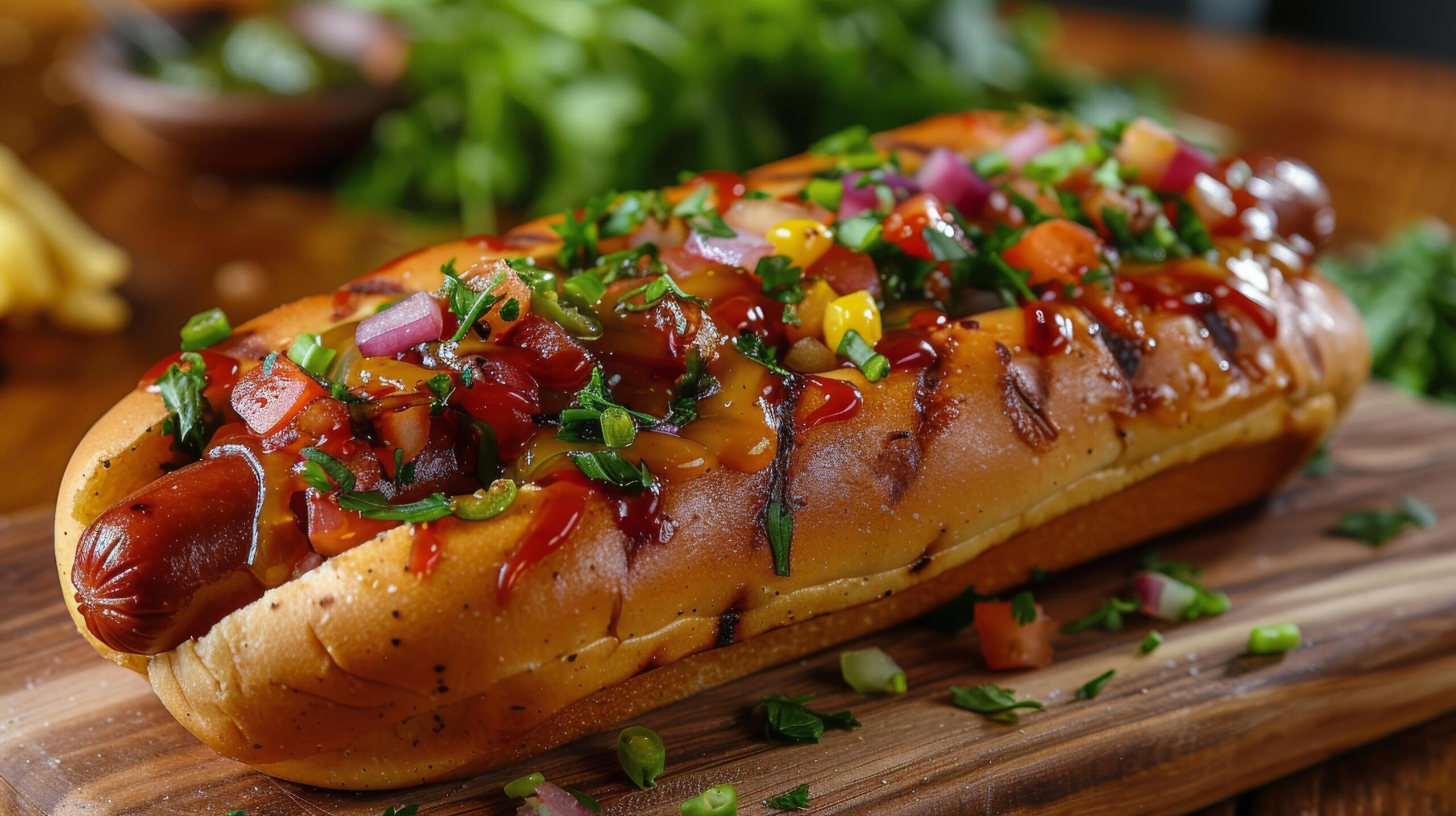 Ai-generated-hot-dog-on-wooden-board-with-candle-background-free-photo