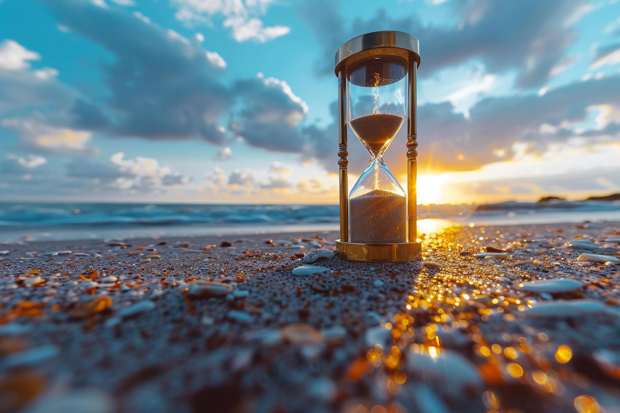 Ai-generated-hourglass-on-sandy-beach-at-sunset-free-photo