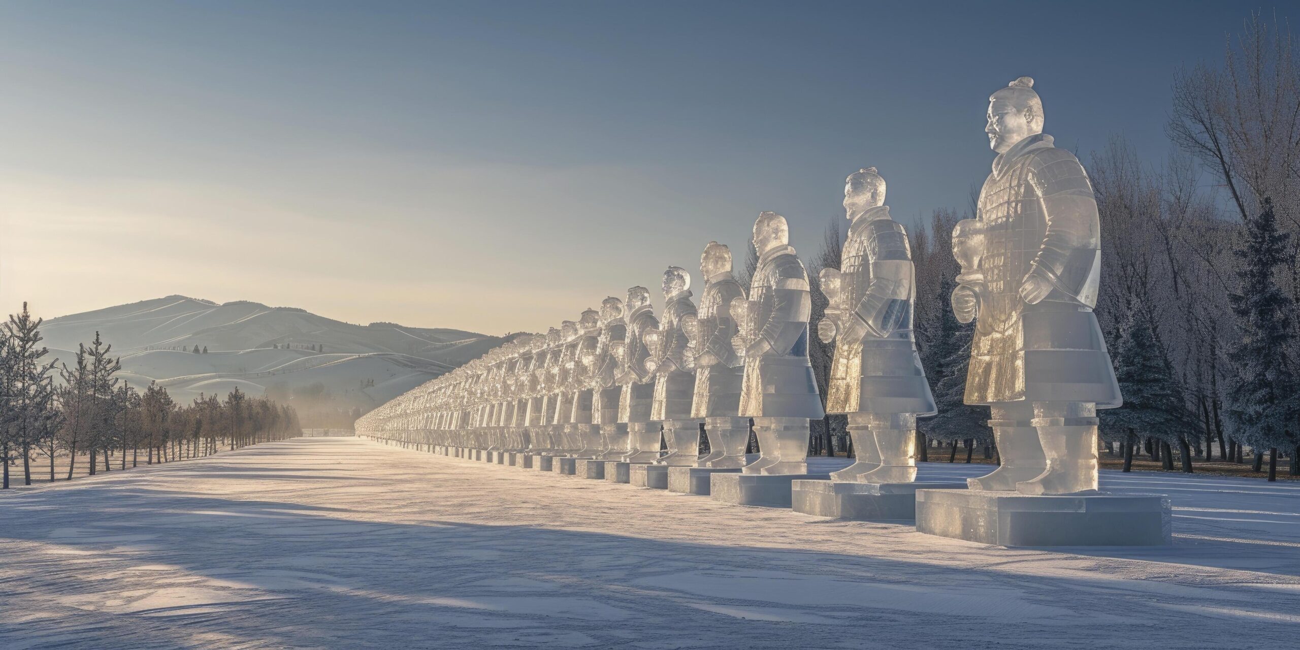Ai-generated-icy-guardians-terracotta-warriors-sculpted-in-ice-standing-majestic-in-a-snowy-landscape-free-photo