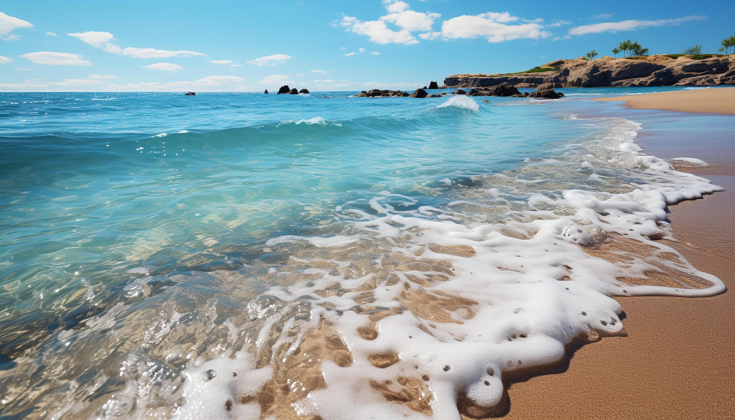 Ai-generated-idyllic-summer-vacations-turquoise-waters-sandy-coastline-tranquil-waves-generated-by-ai-free-photo