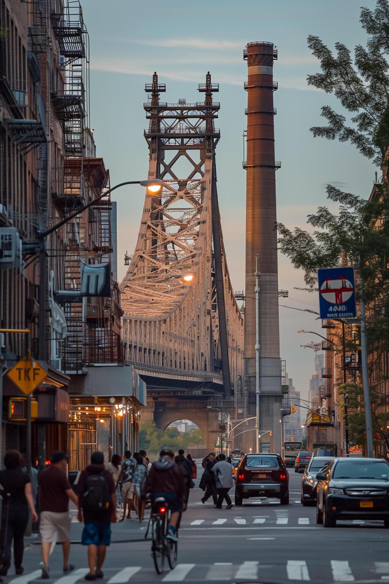 Ai-generated-image-is-cityscape-with-the-queensboro-bridge-prominently-featured-in-the-background-the-bridge-is-intricately-designed-showcasing-detailed-architecture-and-engineering-ai-generated-free-photo