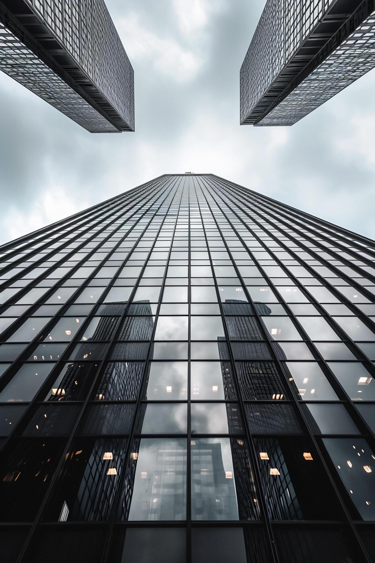 Ai-generated-image-shows-tall-skyscraper-reaching-into-an-overcast-sky-the-building-is-constructed-with-reflective-glass-panels-that-mirror-the-surrounding-buildings-and-sky-ai-generated-free-photo