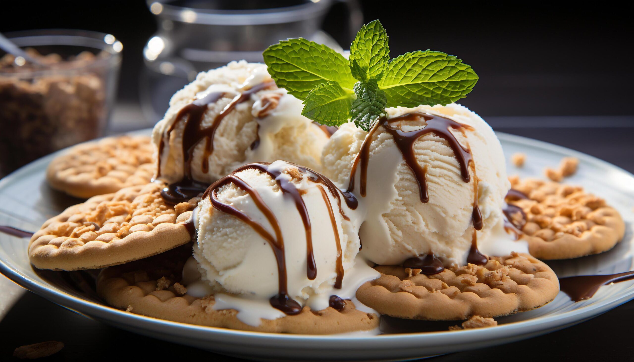 Ai-generated-indulgent-gourmet-dessert-chocolate-ice-cream-with-whipped-cream-generated-by-ai-free-photo