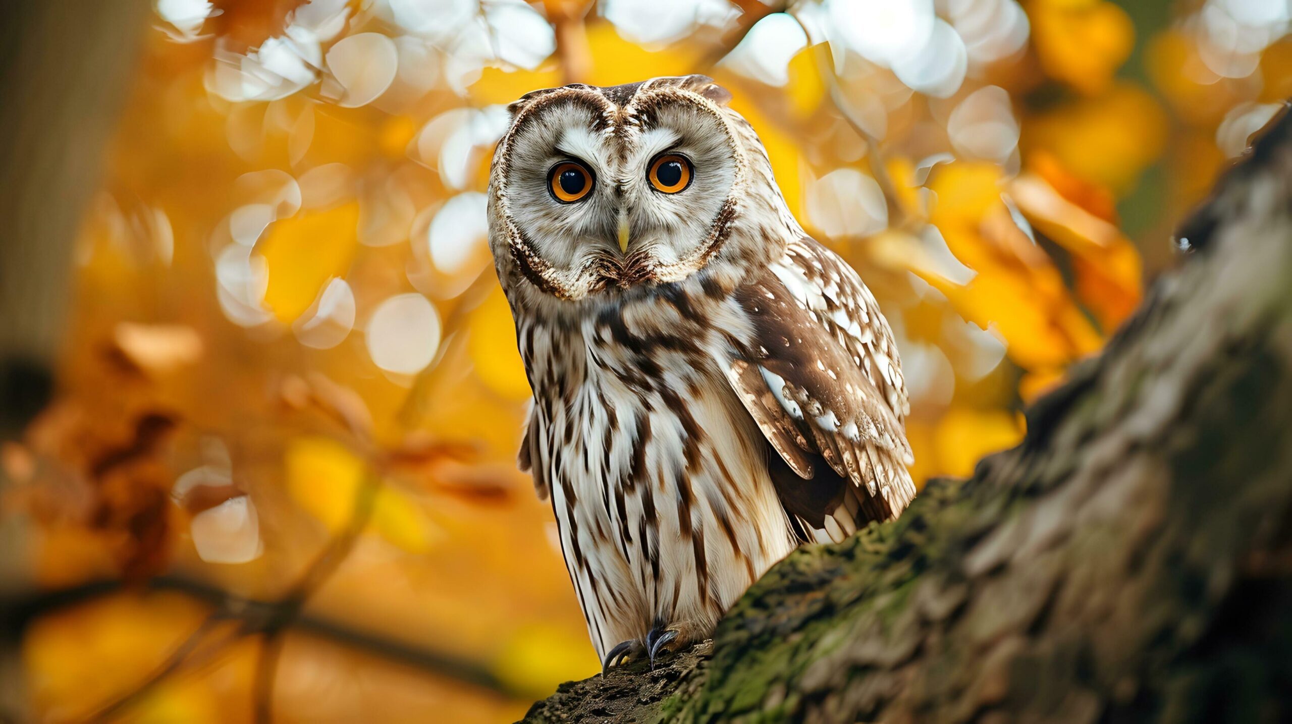Ai-generated-intense-gaze-of-a-forest-owl-amid-autumn-leaves-free-photo