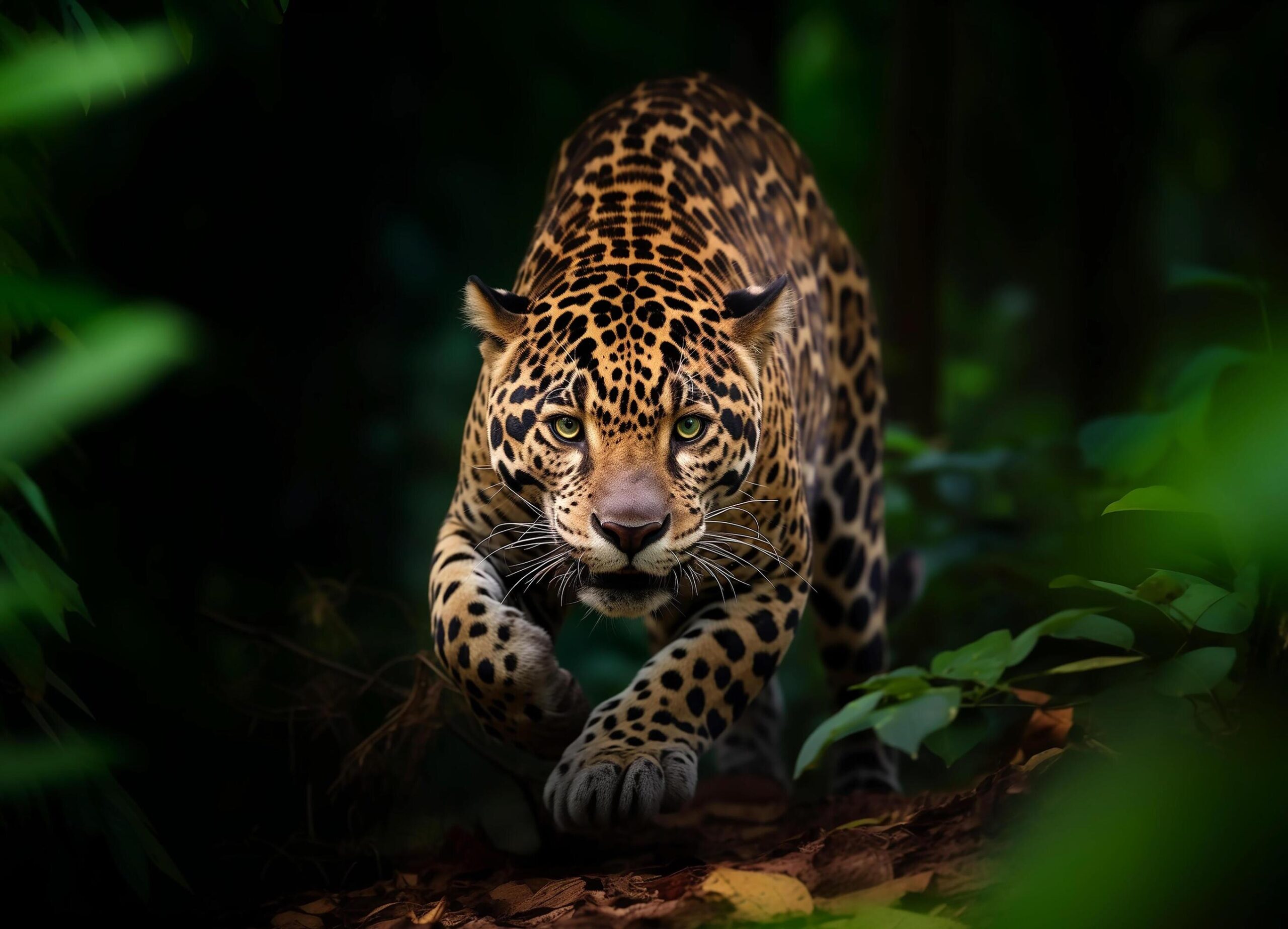 Ai-generated-jaguar-in-the-dark-forest-generative-ai-free-photo