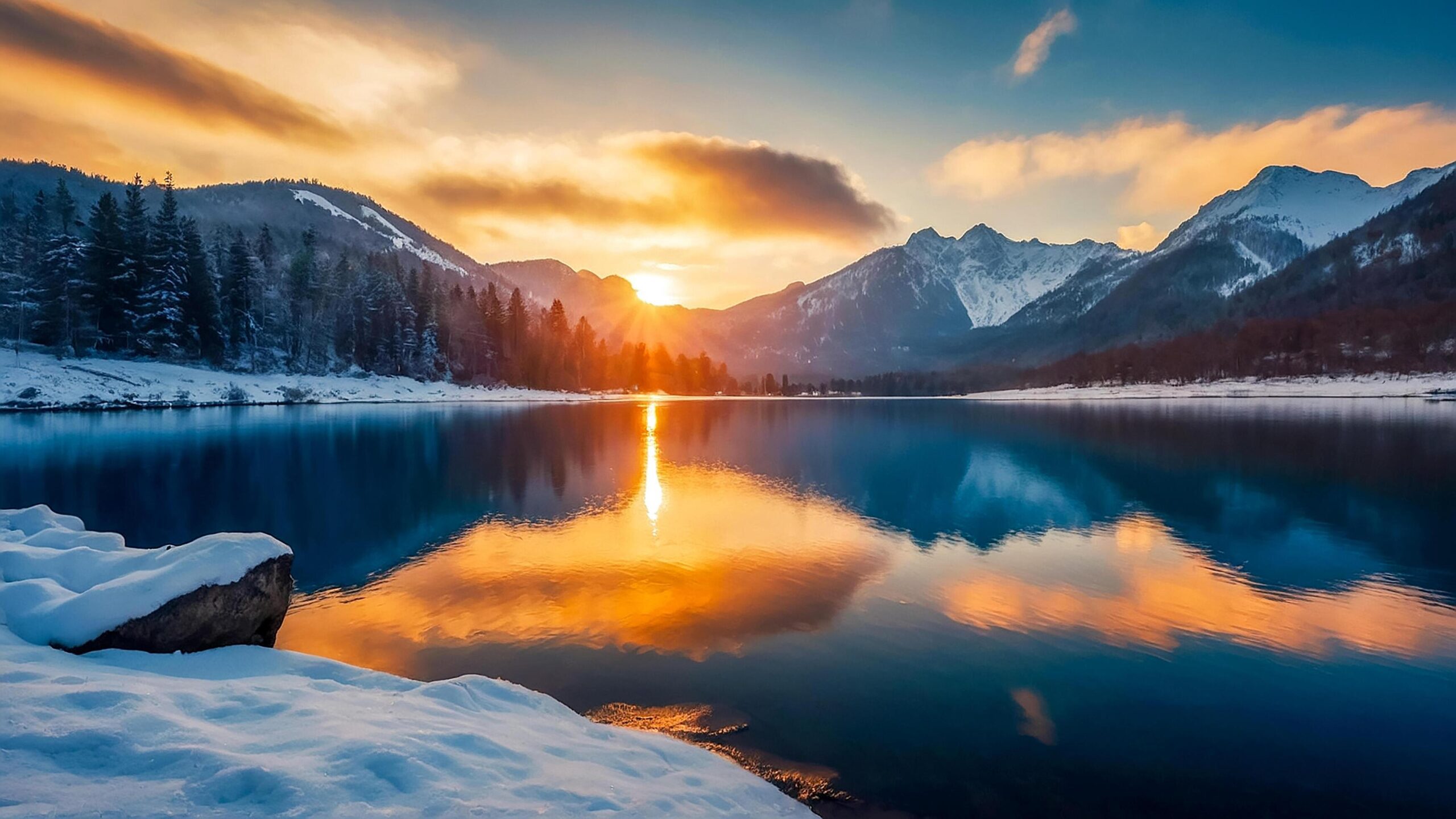 Ai-generated-lake-and-mountain-beautiful-colorful-scenery-sunset-free-photo