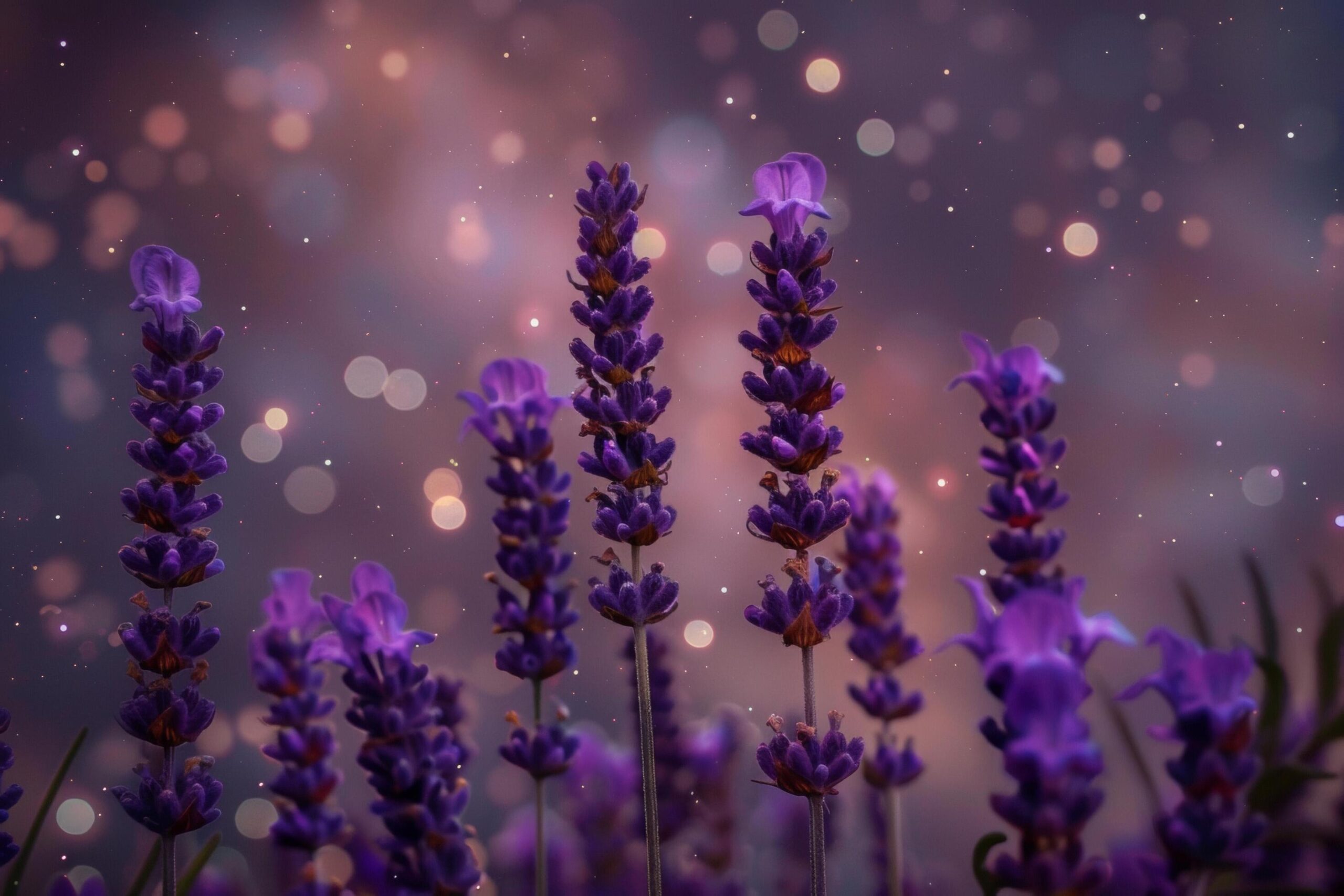 Ai-generated-lavender-flowers-against-a-sparkling-night-sky-free-photo