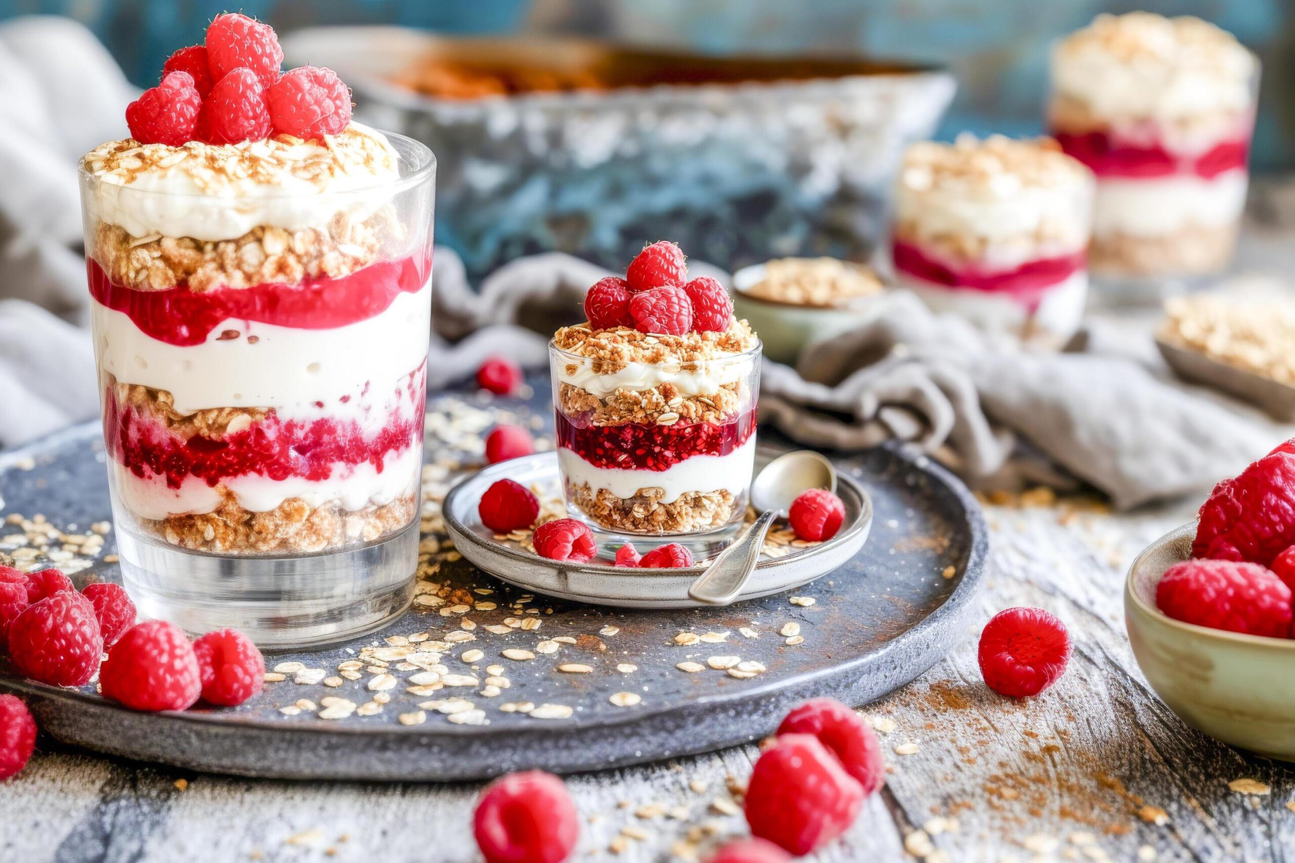 Ai-generated-layered-raspberry-yogurt-parfait-in-glass-free-photo
