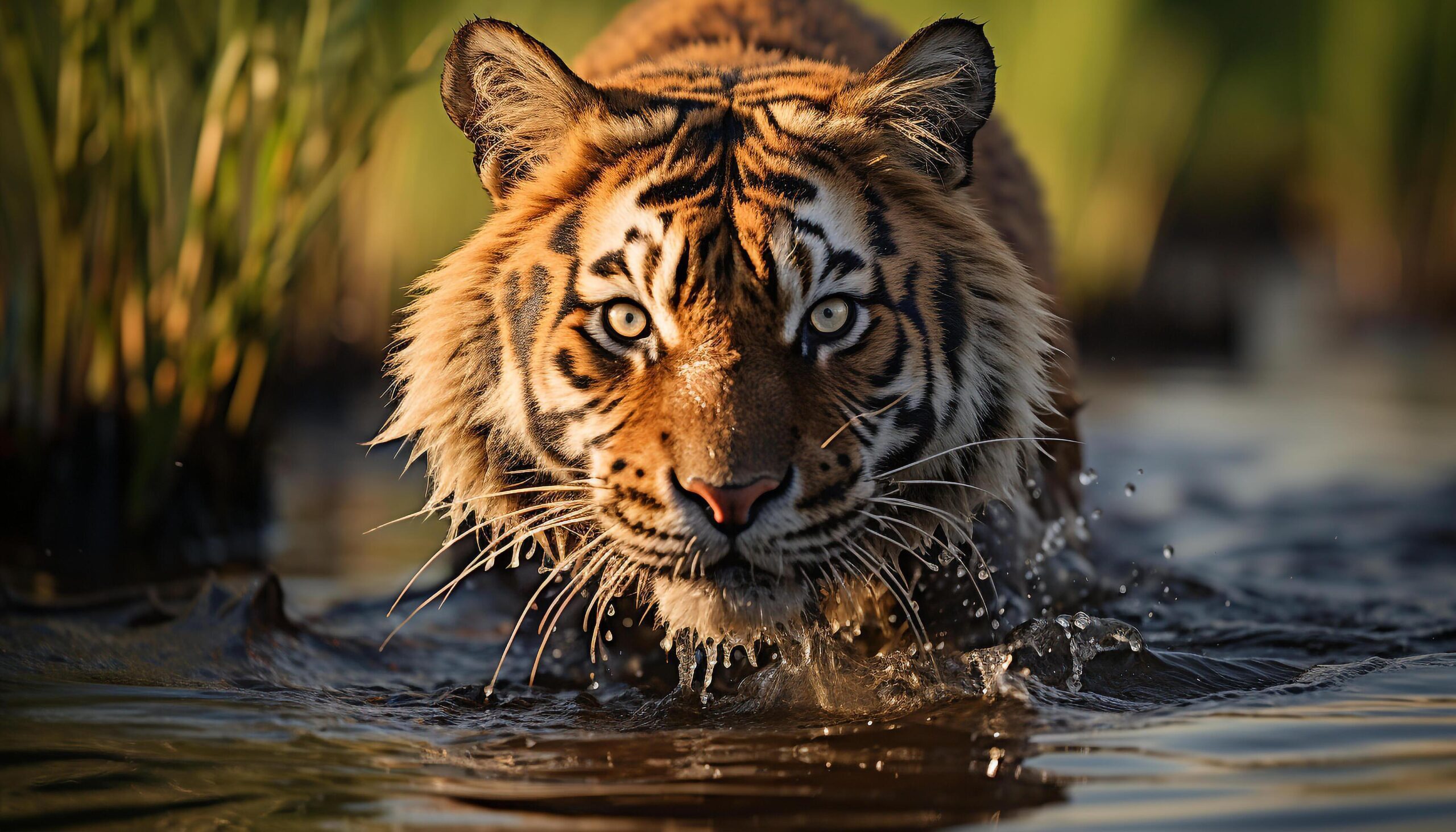 Ai-generated-majestic-bengal-tiger-staring-wild-beauty-in-nature-generated-by-ai-free-photo