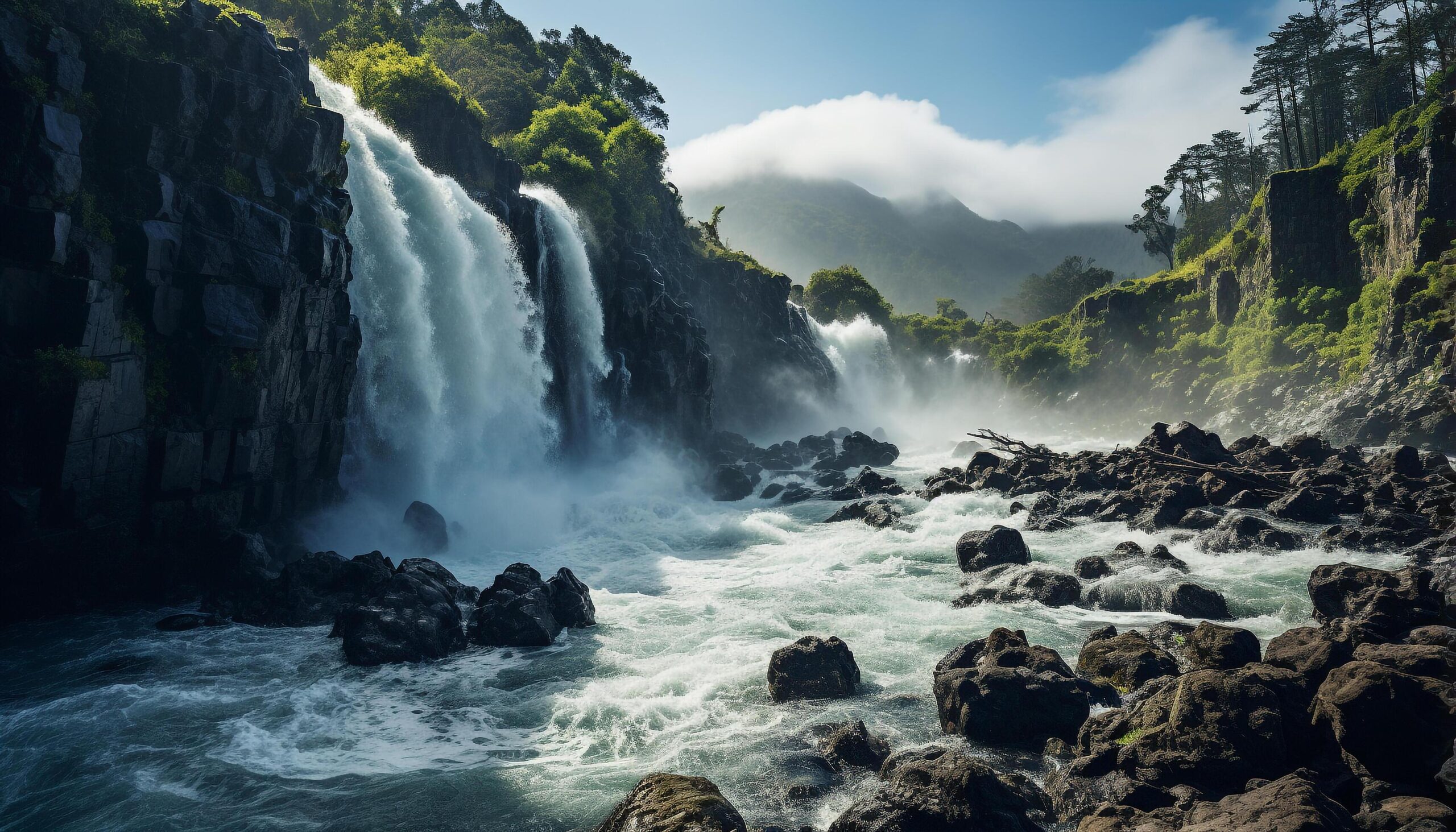 Ai-generated-majestic-mountain-flowing-water-tranquil-scene-beauty-in-nature-generated-by-ai-free-photo