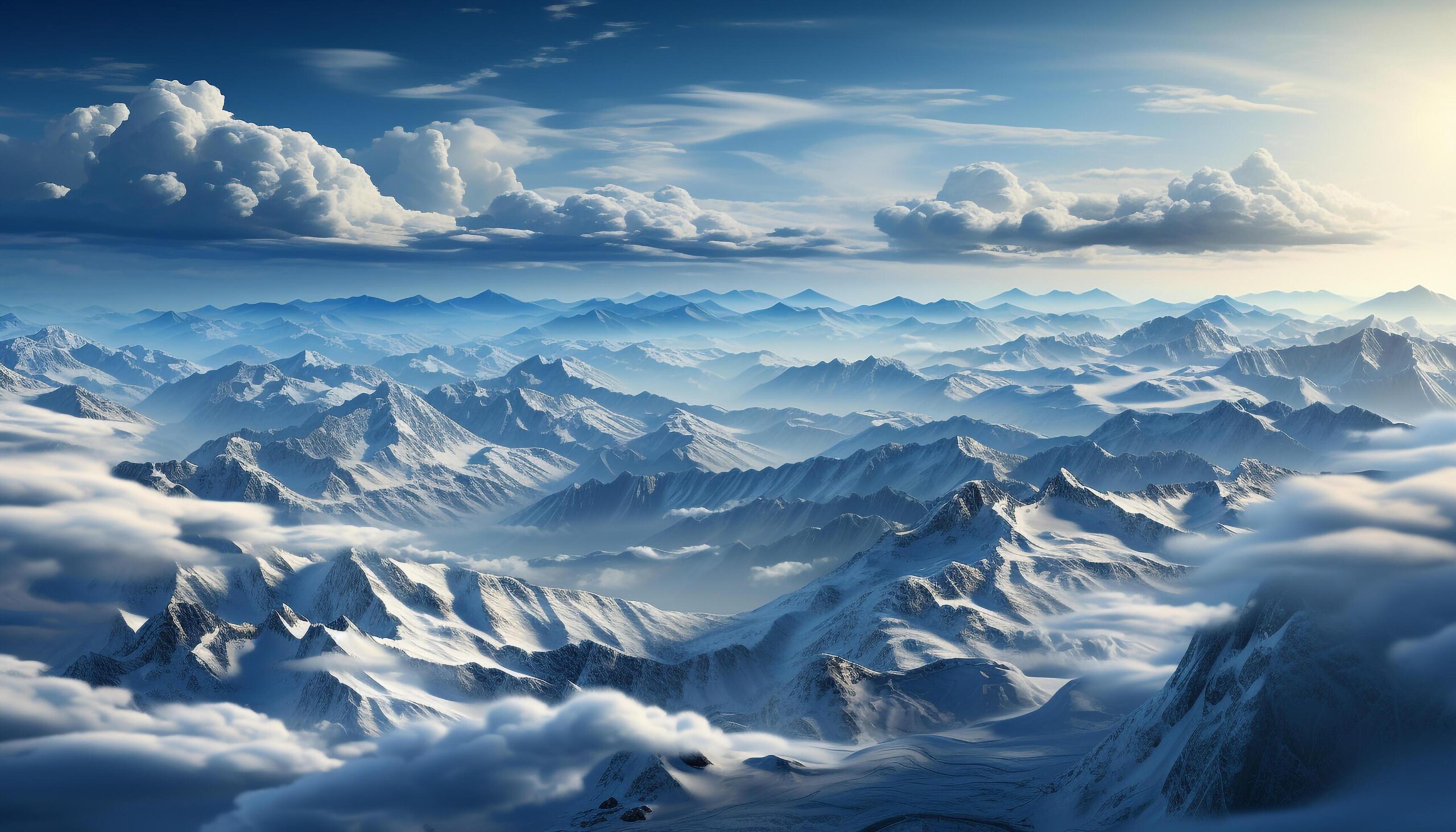 Ai-generated-majestic-mountain-peak-snow-covered-landscape-blue-sky-tranquil-scene-generated-by-ai-free-photo