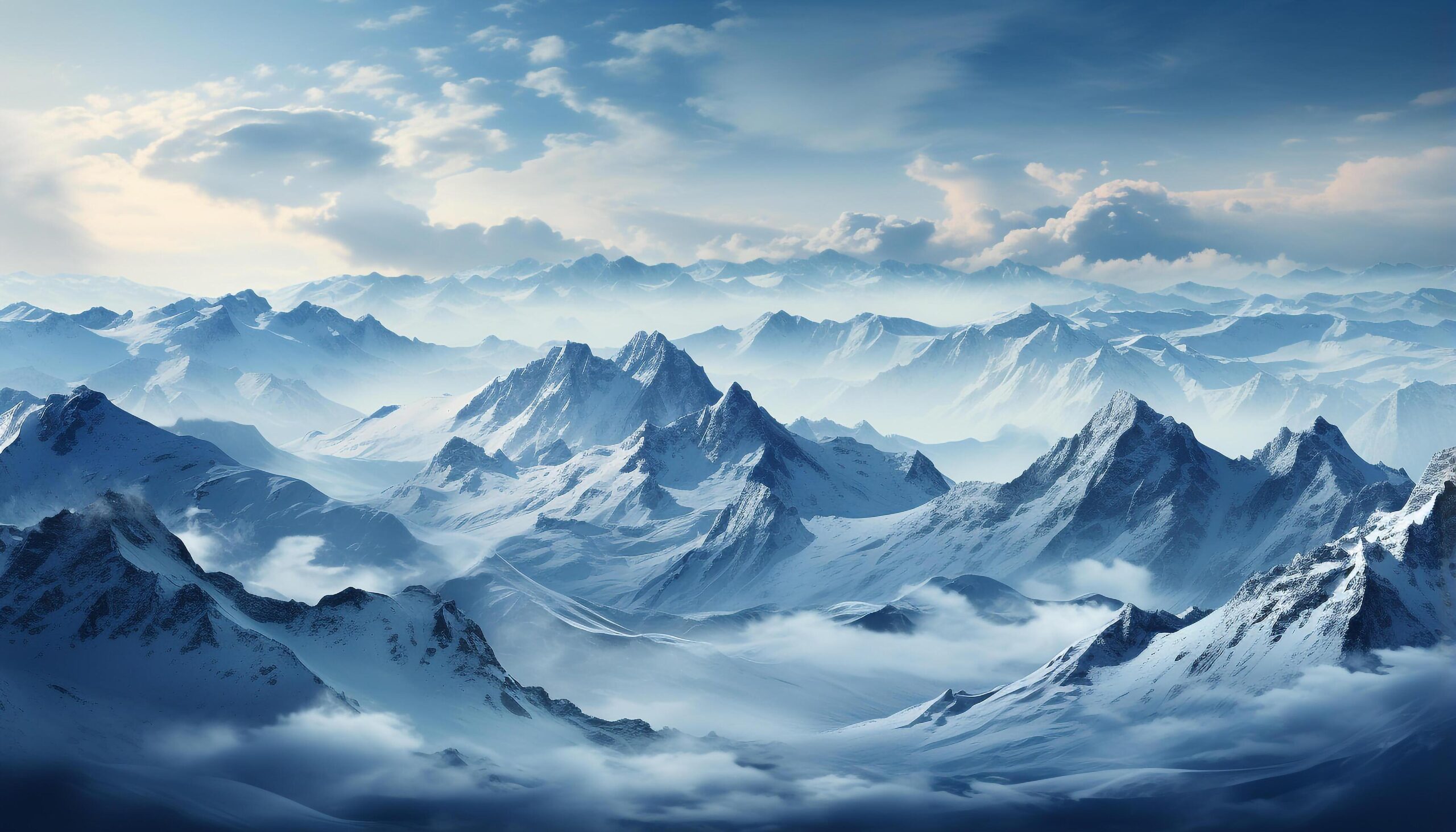 Ai-generated-majestic-mountain-range-snow-covered-peaks-tranquil-sunset-nature-beauty-generated-by-ai-free-photo