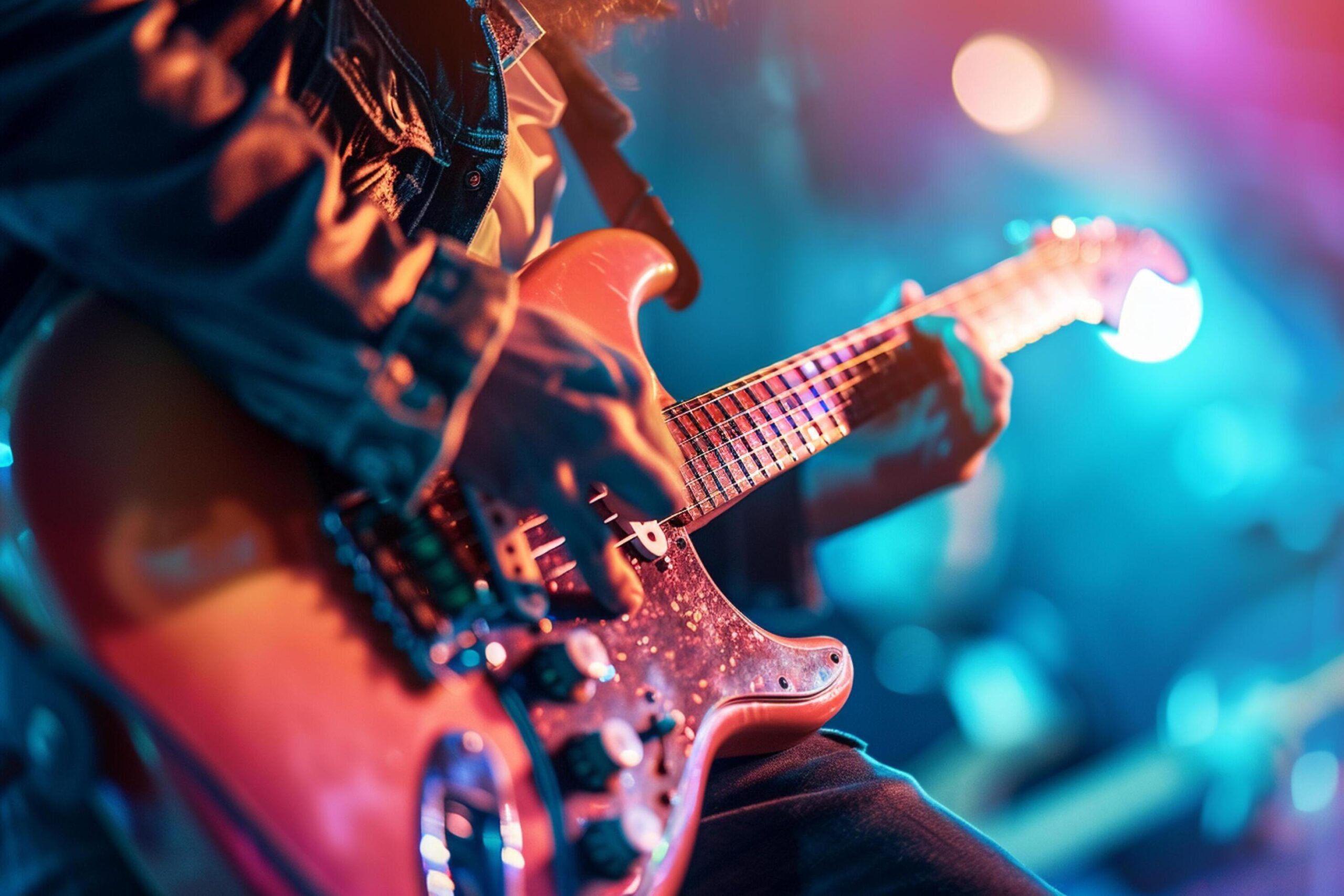 Ai-generated-male-guitarist-playing-electric-guitar-in-the-hard-music-concert-bokeh-style-background-with-generative-ai-free-photo